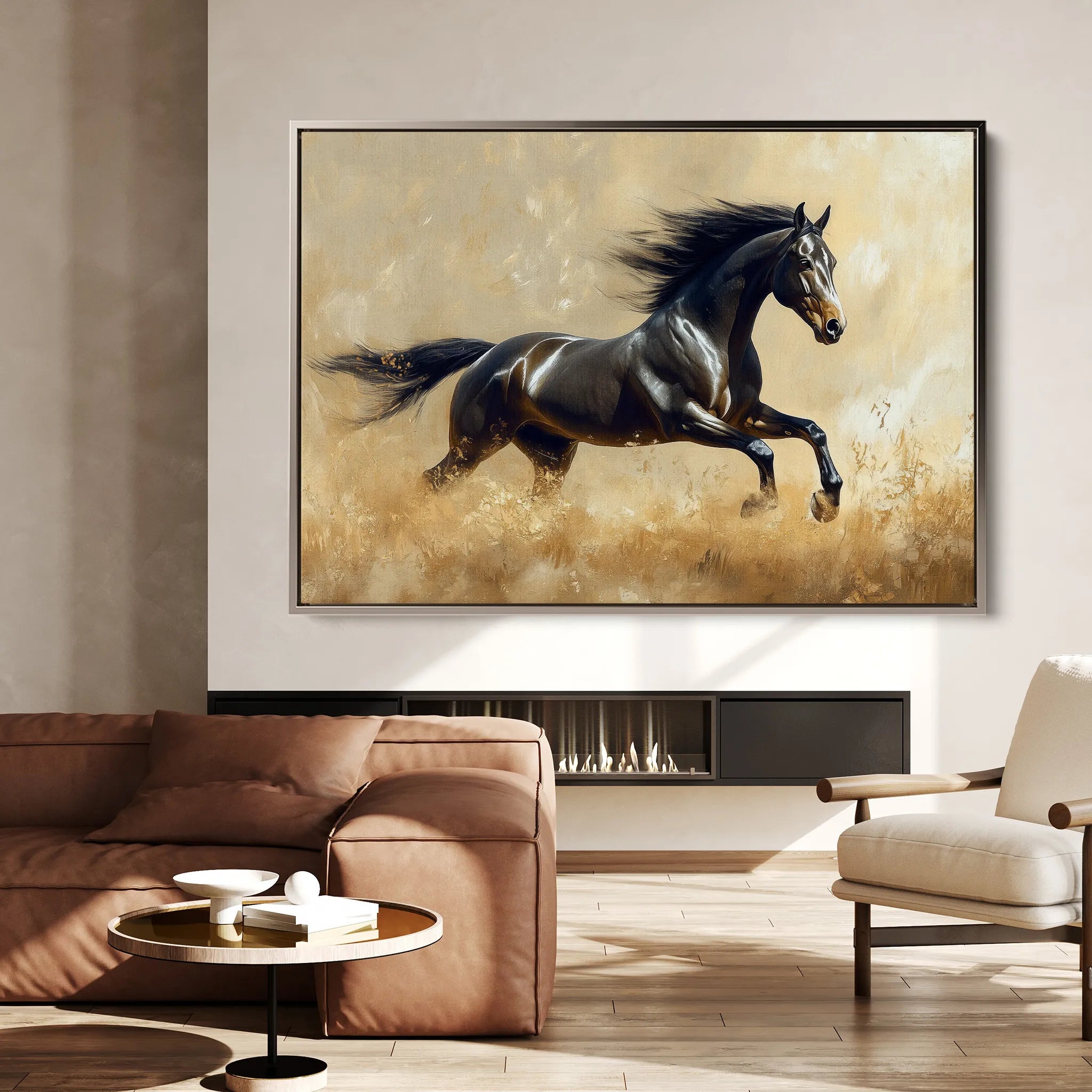 Horses 008 Canvas Art 18" x 24" / 45 x 60 cm / Black