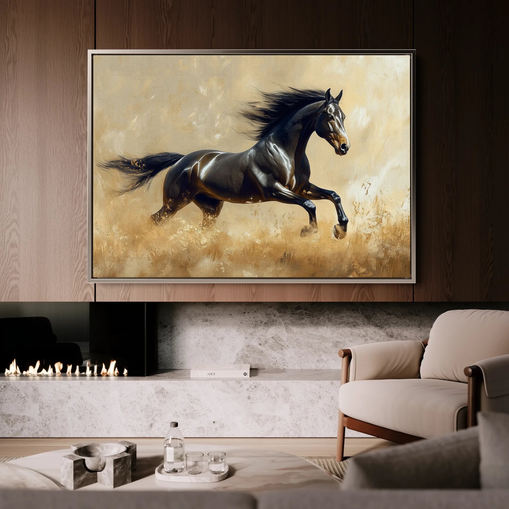 Horses 008 Canvas Art 18" x 24" / 45 x 60 cm / Black