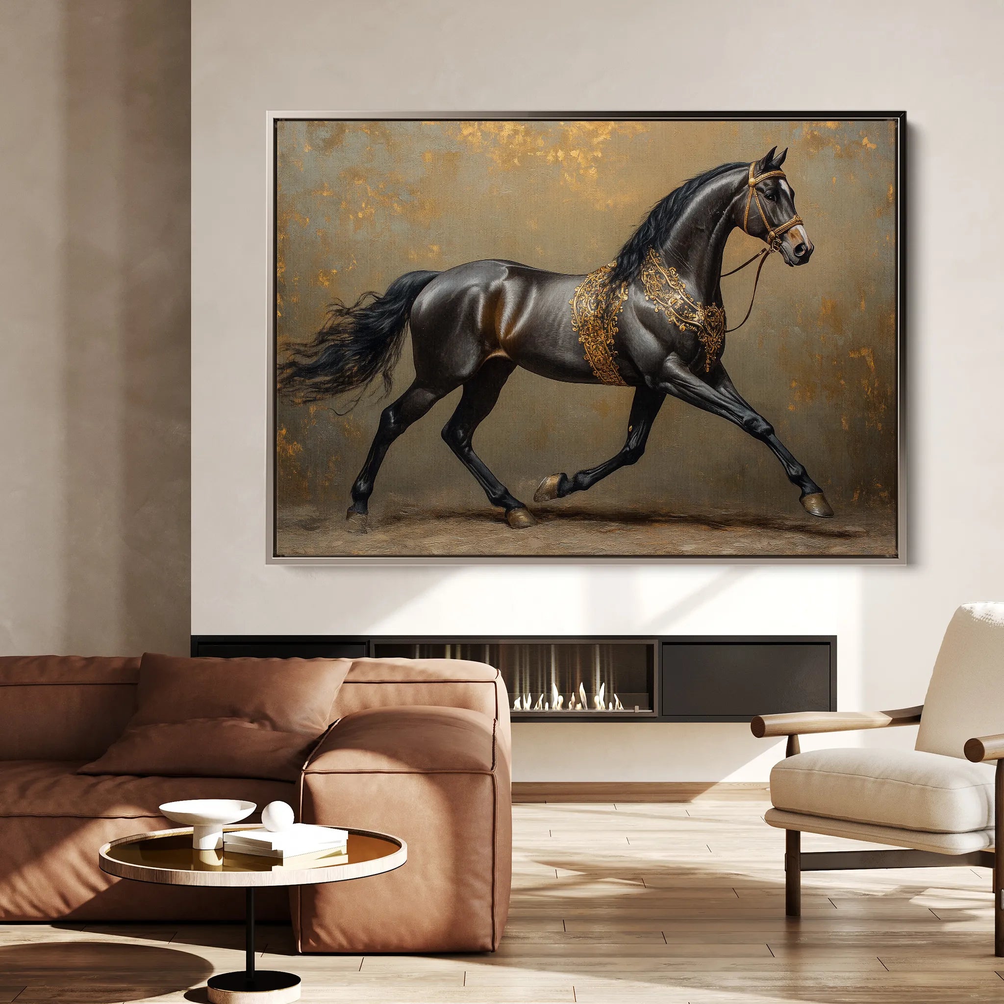 Horses 009 Canvas Art 18" x 24" / 45 x 60 cm / Black