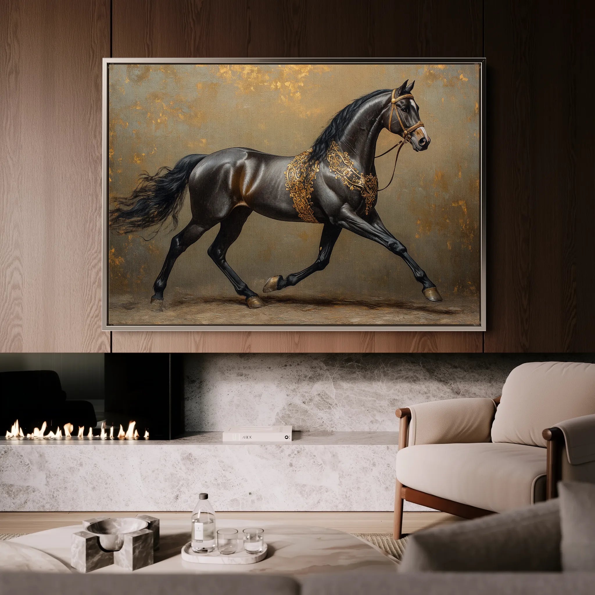 Horses 009 Canvas Art 18" x 24" / 45 x 60 cm / Black