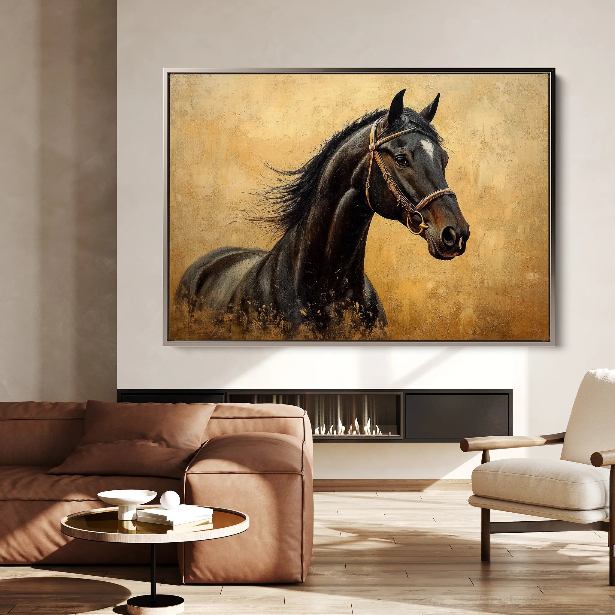 Horses 010 Canvas Art 18" x 24" / 45 x 60 cm / Black