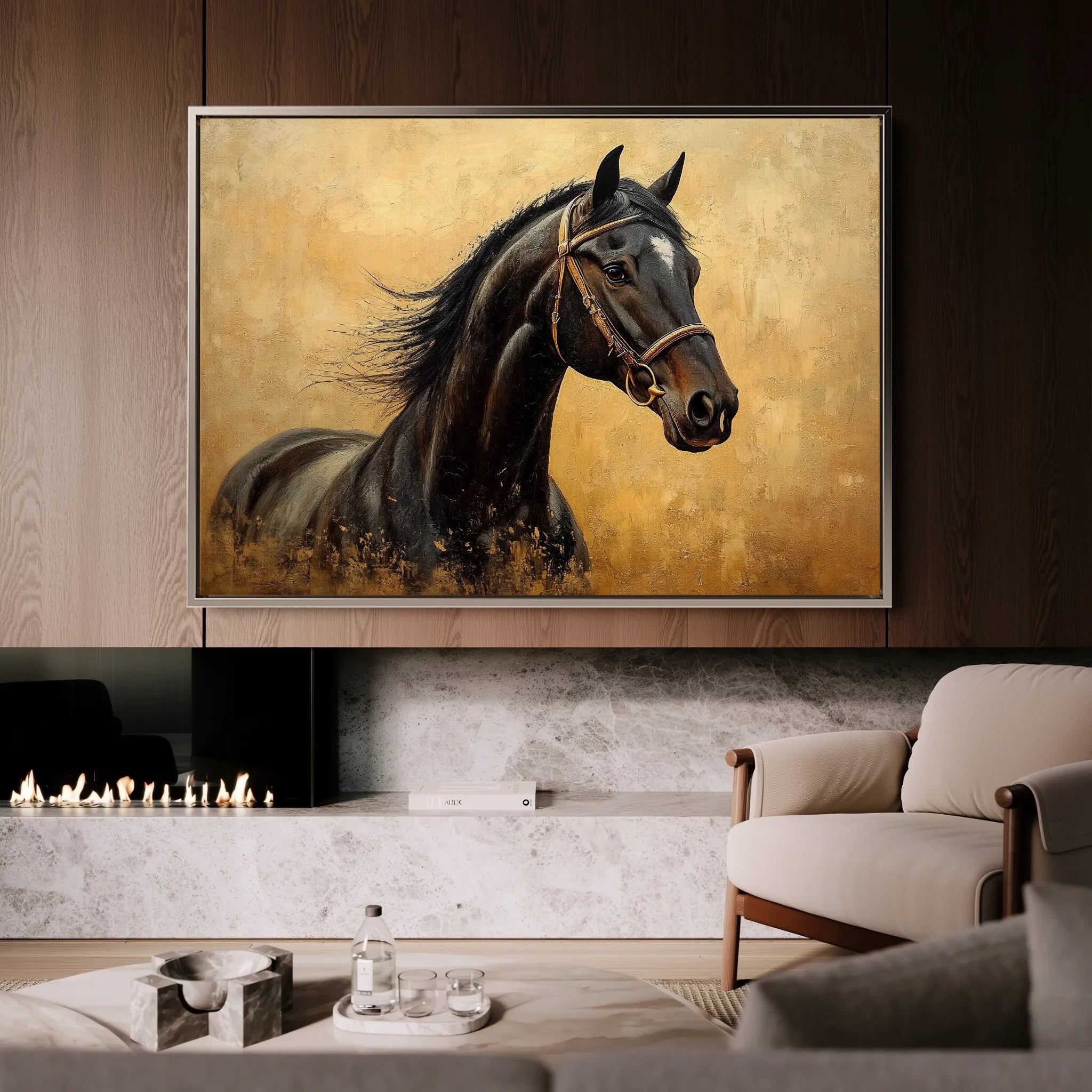 Horses 010 Canvas Art 18" x 24" / 45 x 60 cm / Black