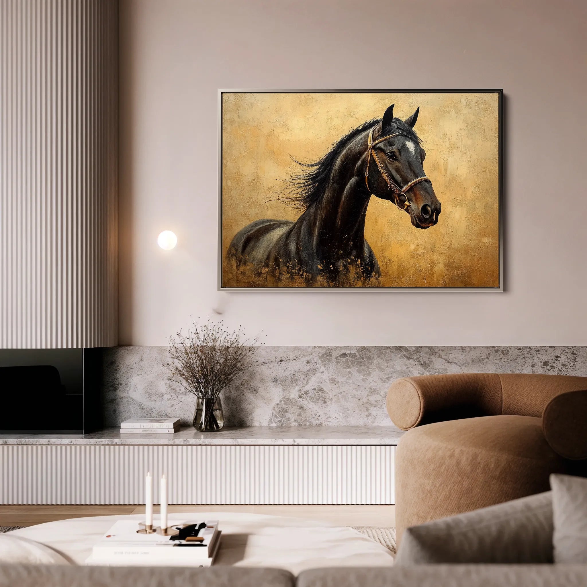 Horses 010 Canvas Art 18" x 24" / 45 x 60 cm / Black