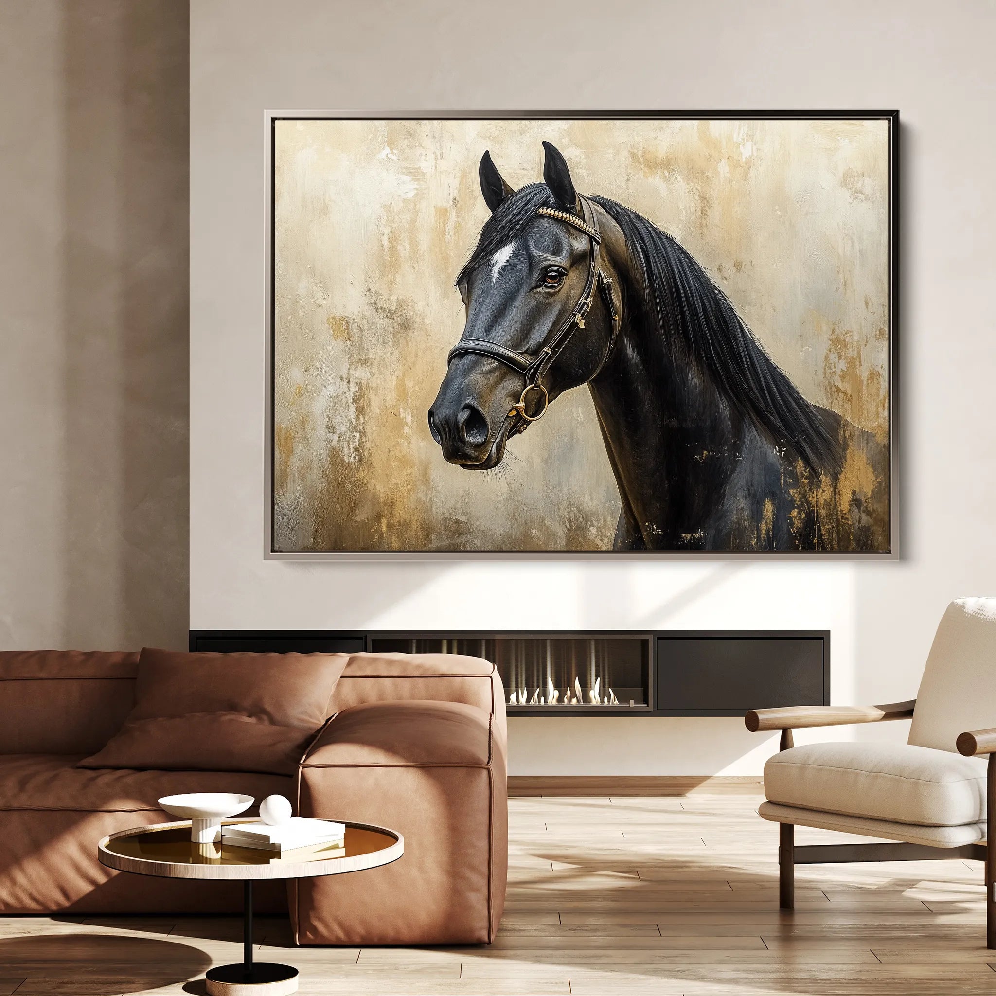 Horses 011 Canvas Art 18" x 24" / 45 x 60 cm / Black