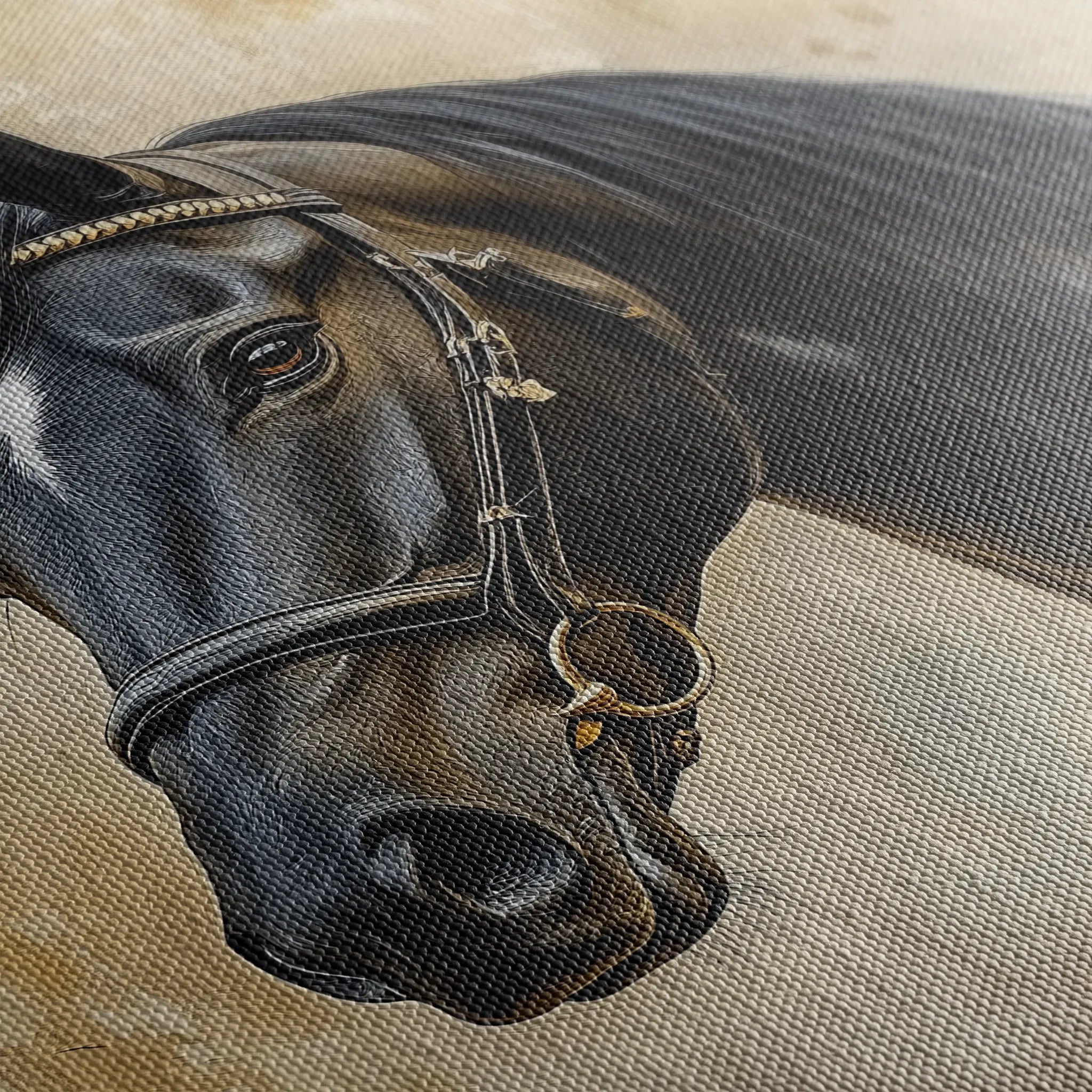 Horses 011 Canvas Art 18" x 24" / 45 x 60 cm / Black