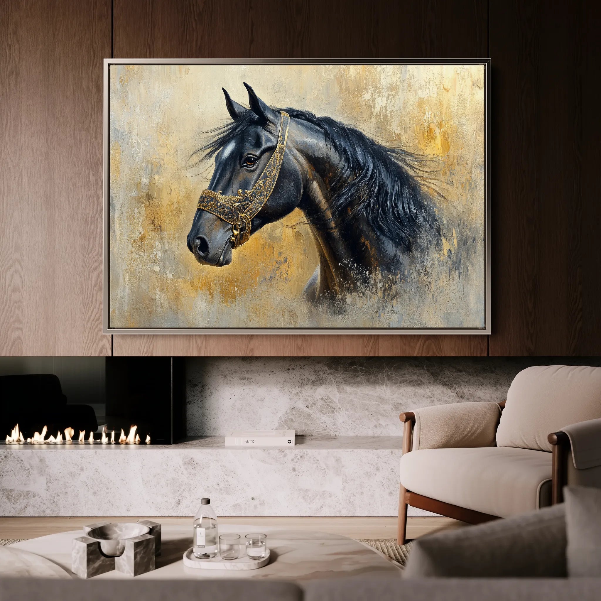 Horses 013 Canvas Art 18" x 24" / 45 x 60 cm / Black