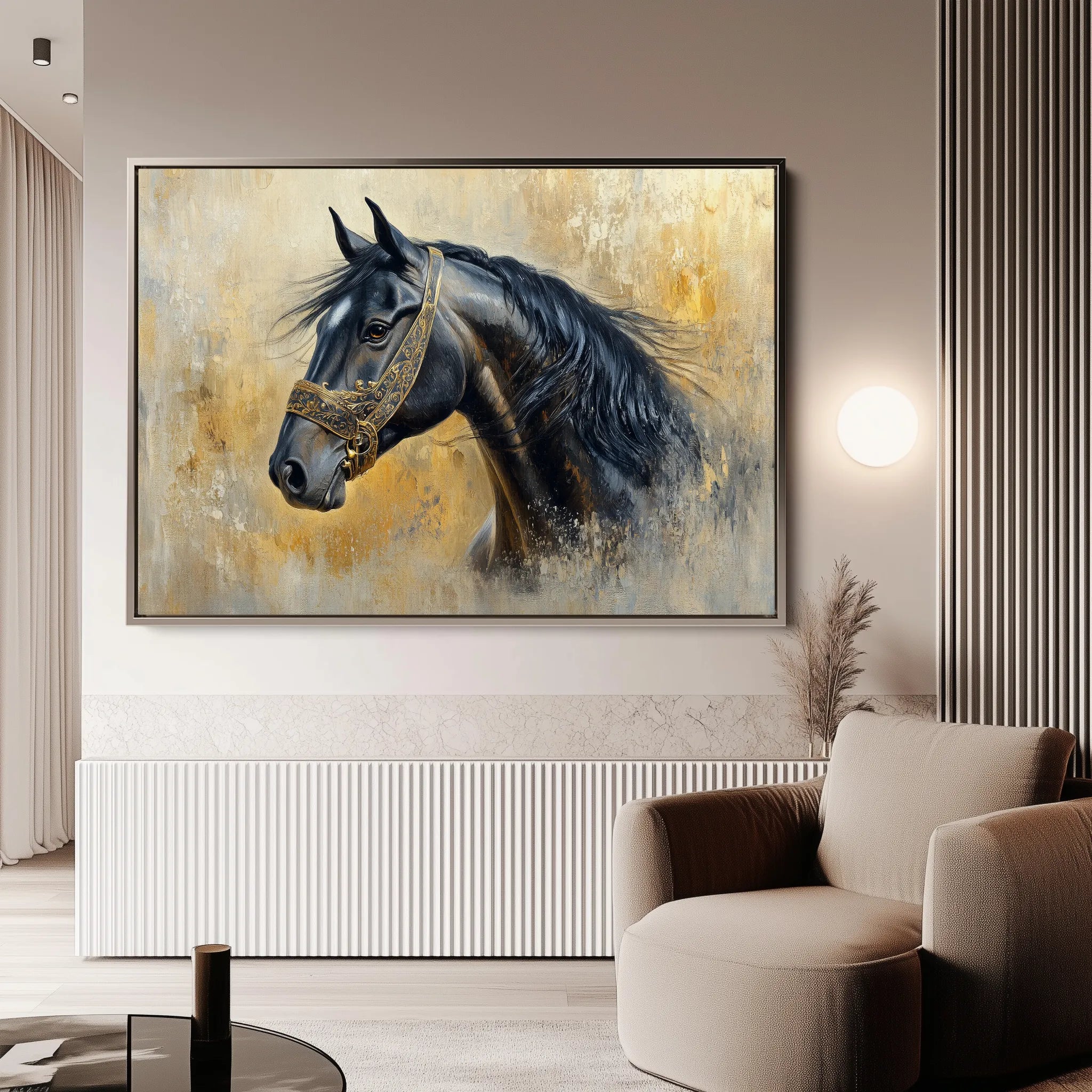 Horses 013 Canvas Art 18" x 24" / 45 x 60 cm / Black