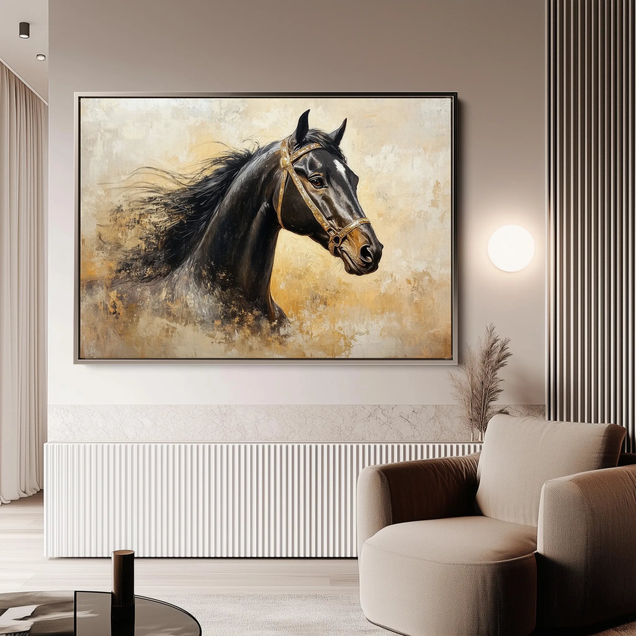Horses 039 Canvas Art 18" x 24" / 45 x 60 cm / Black