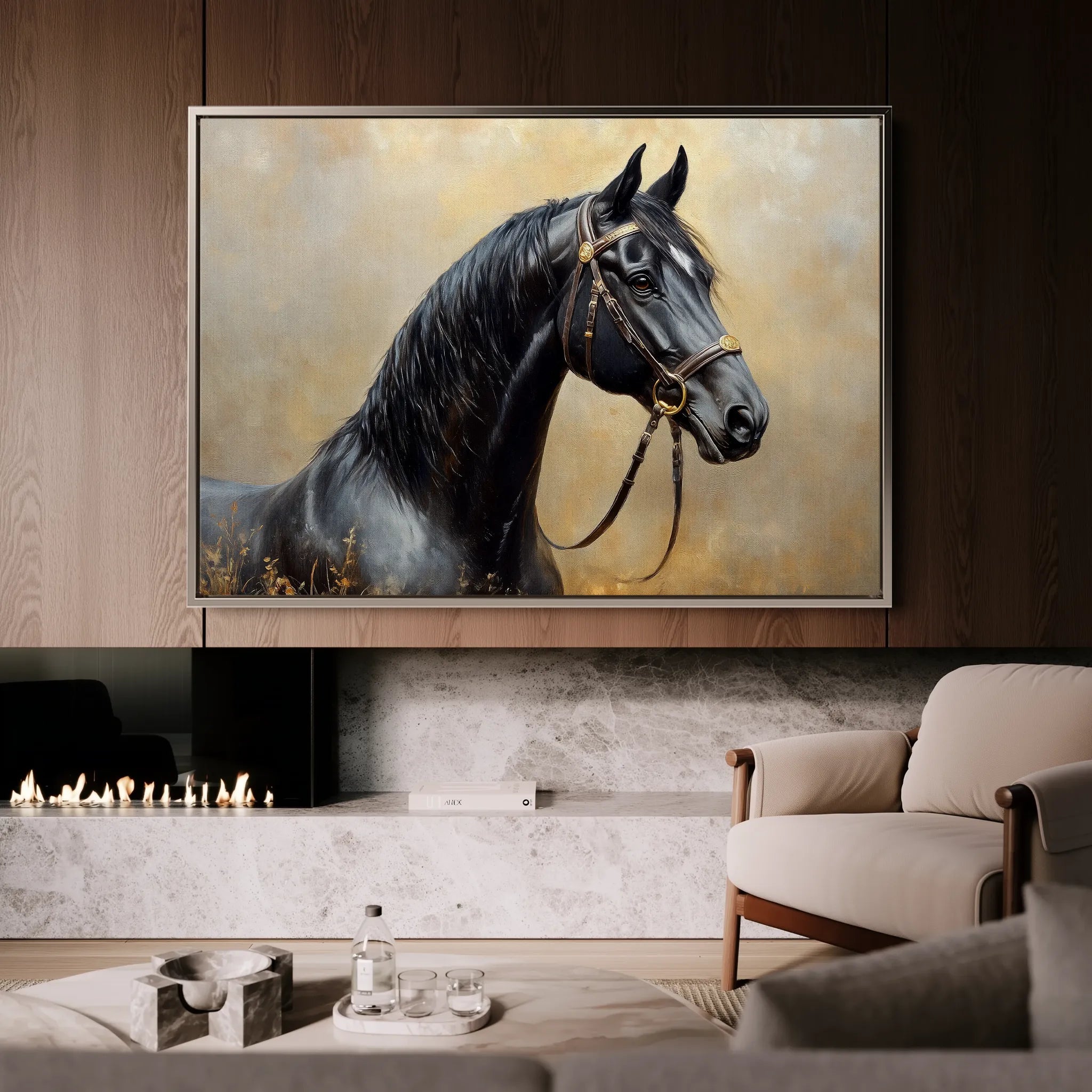 Horses 041 Canvas Art 18" x 24" / 45 x 60 cm / Black