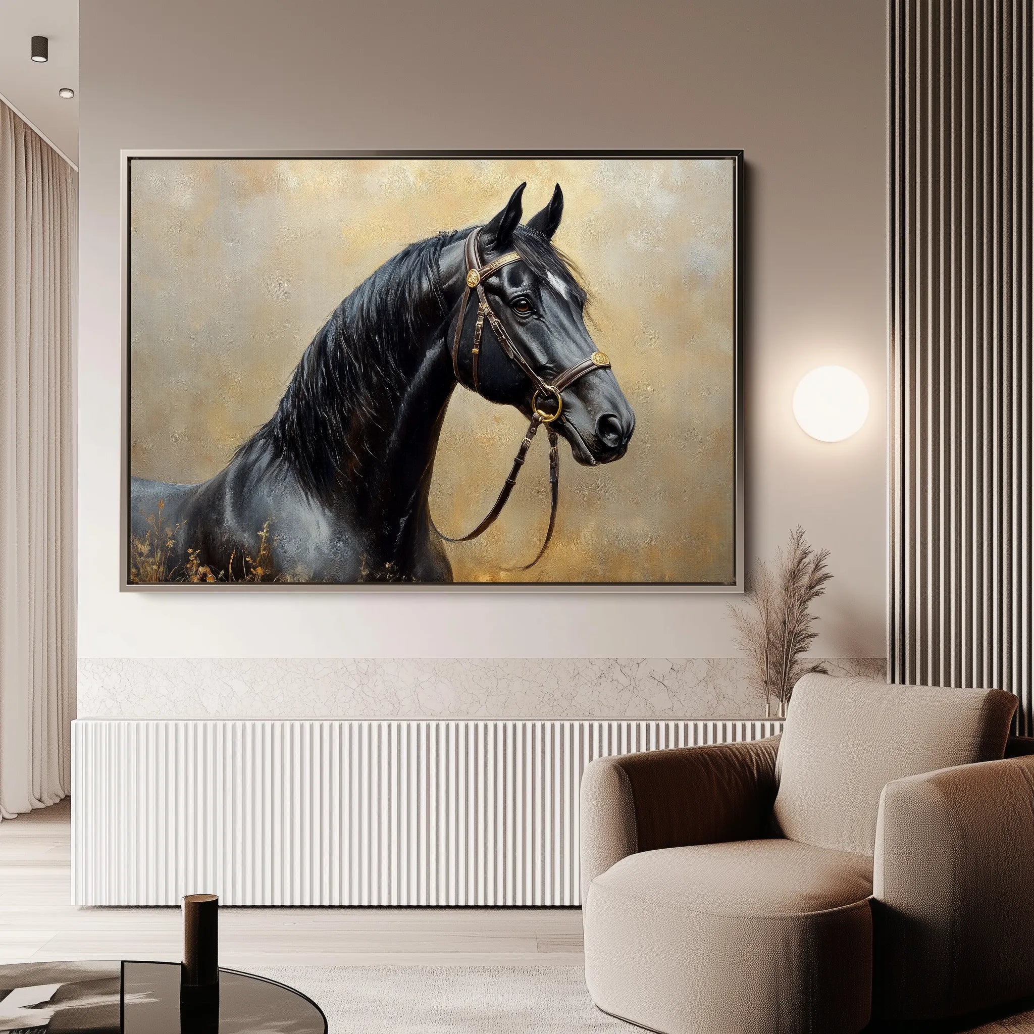 Horses 041 Canvas Art 18" x 24" / 45 x 60 cm / Black