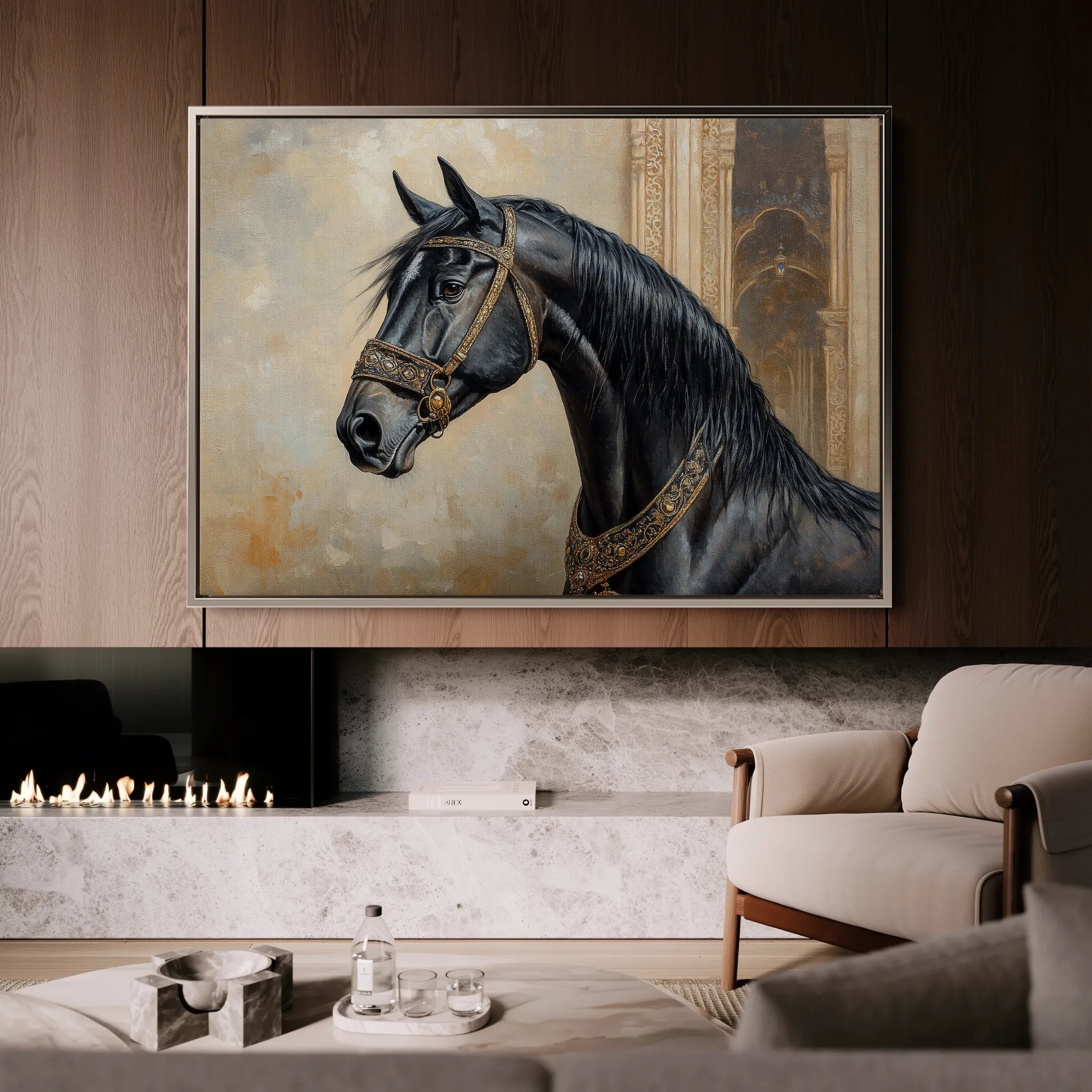 Horses 042 Canvas Art 18" x 24" / 45 x 60 cm / Black