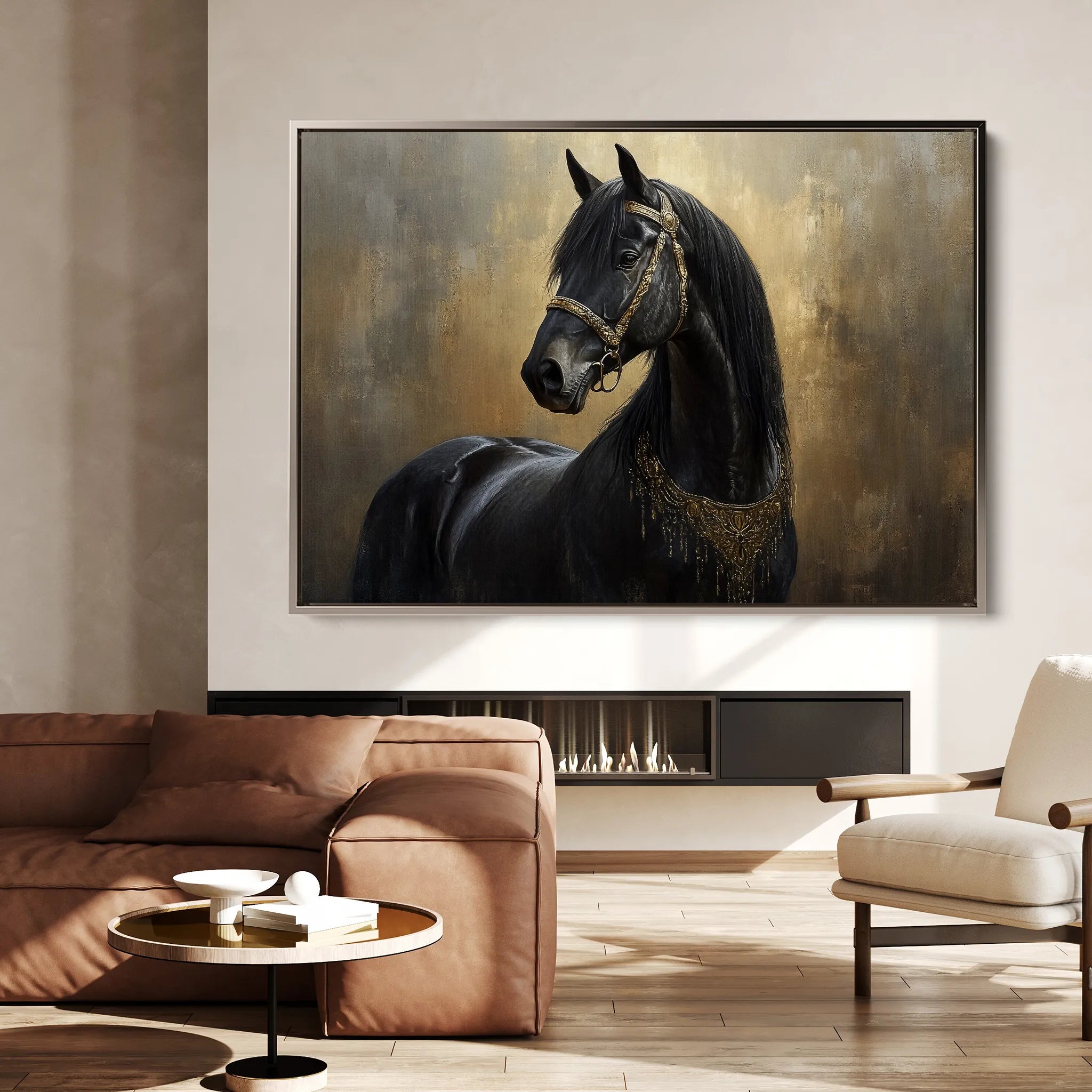 Horses 043 Canvas Art 18" x 24" / 45 x 60 cm / Black