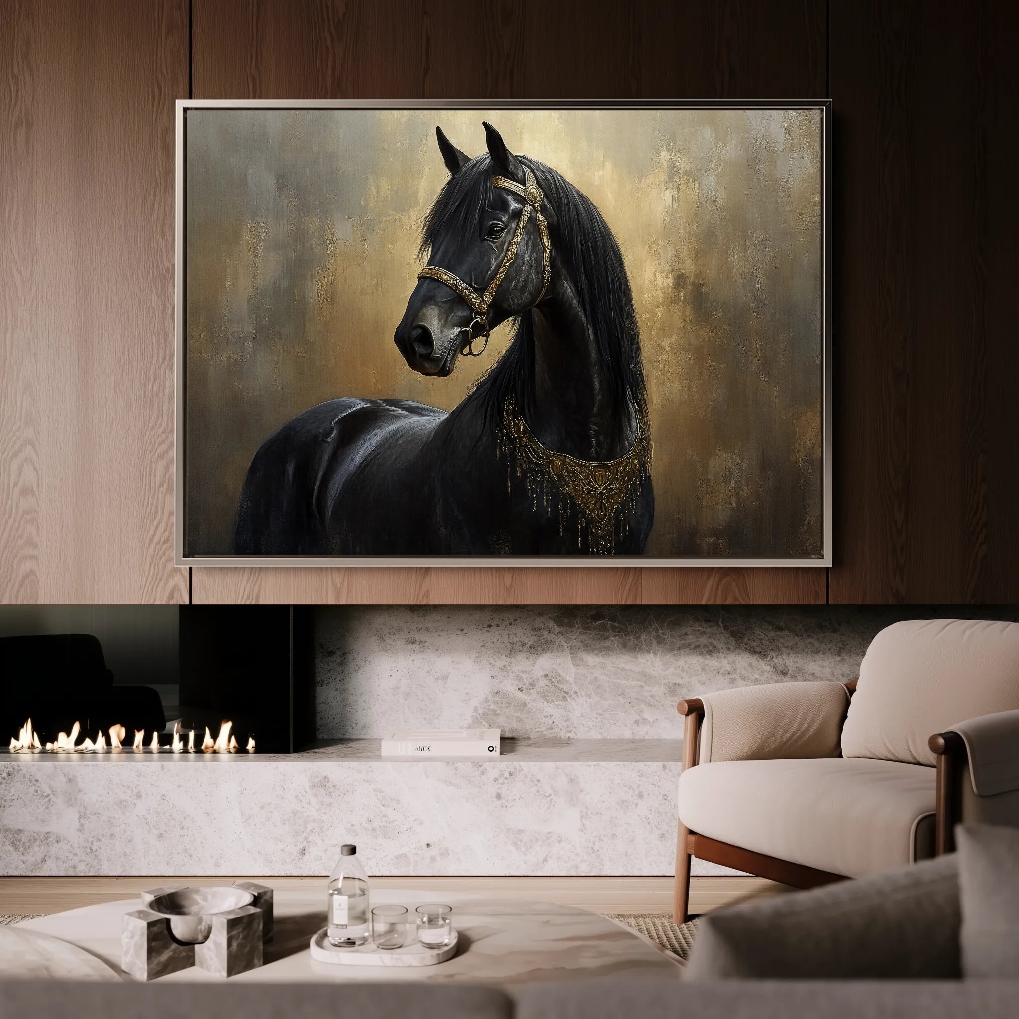 Horses 043 Canvas Art 18" x 24" / 45 x 60 cm / Black
