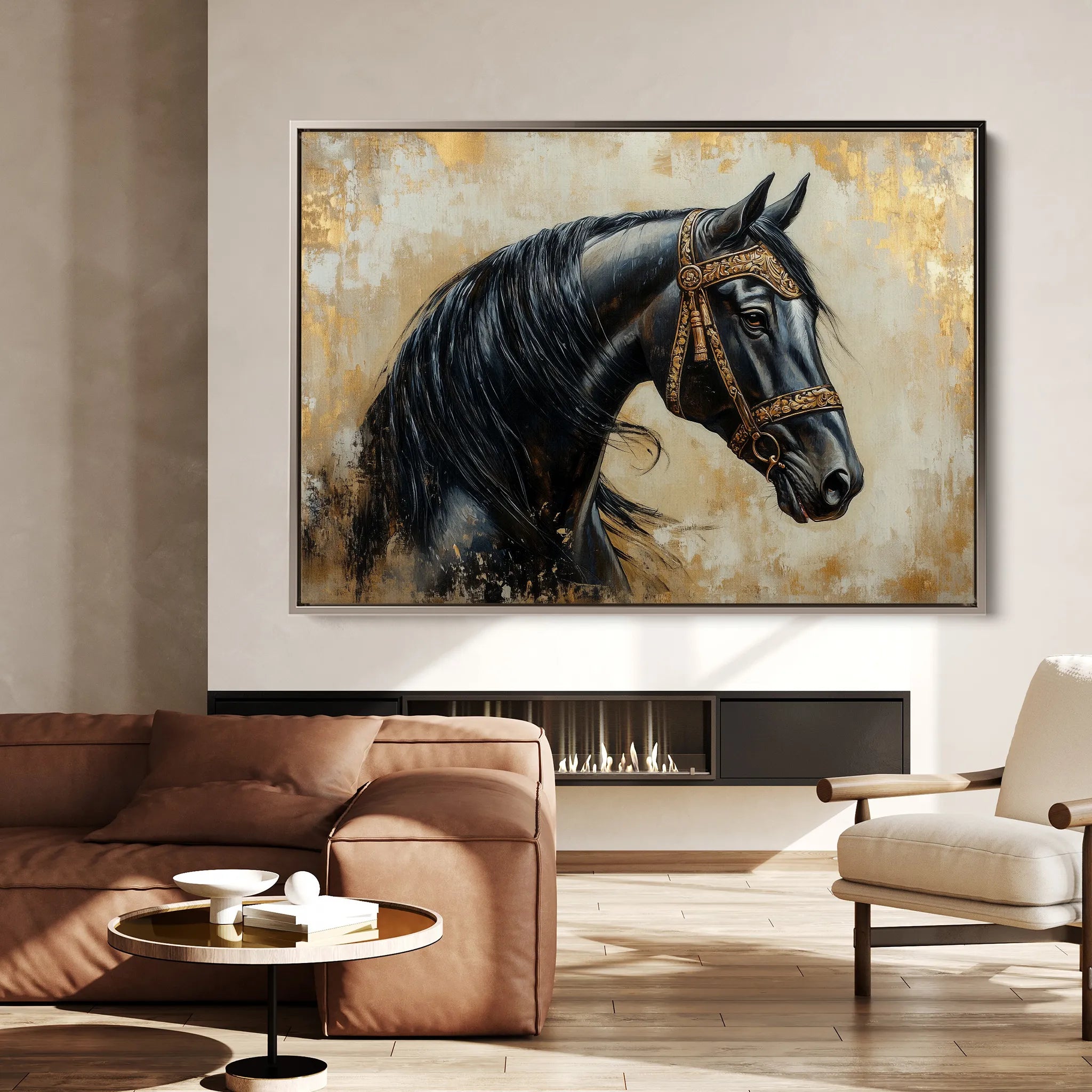 Horses 044 Canvas Art 18" x 24" / 45 x 60 cm / Black