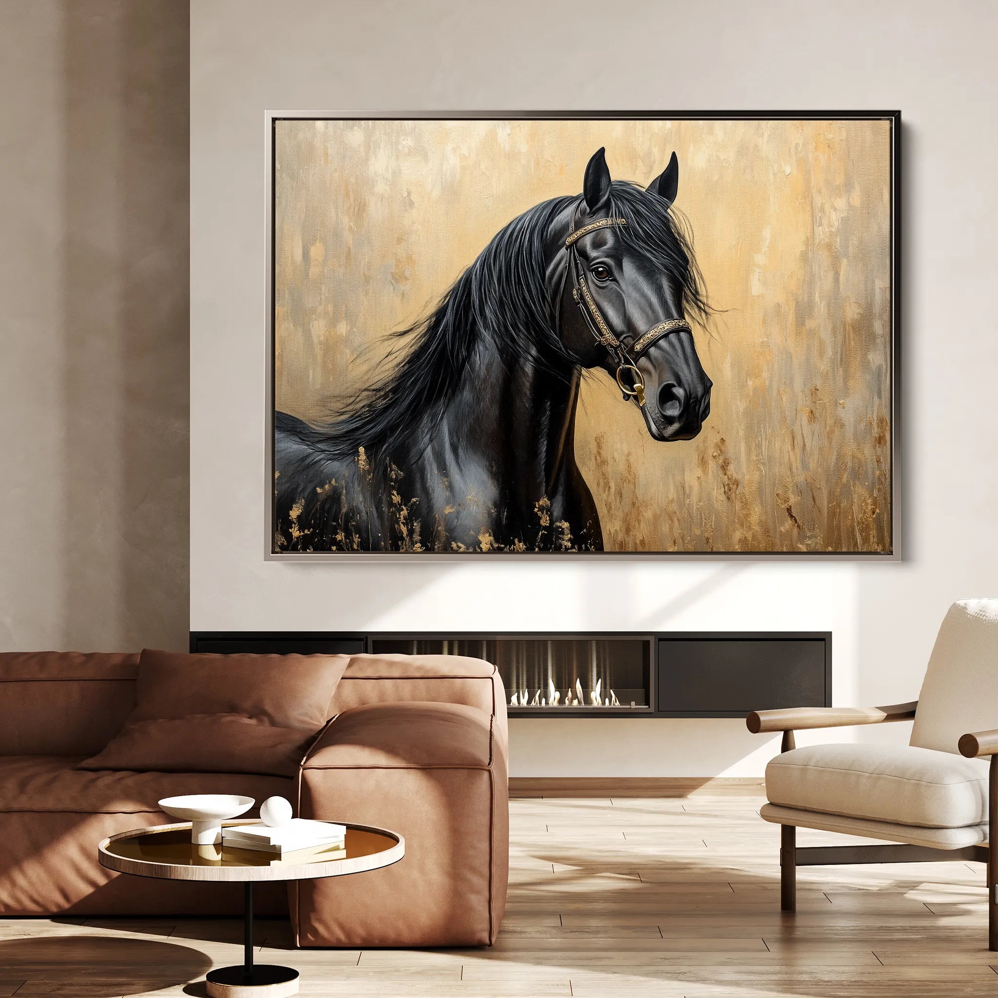 Horses 045 Canvas Art 18" x 24" / 45 x 60 cm / Black