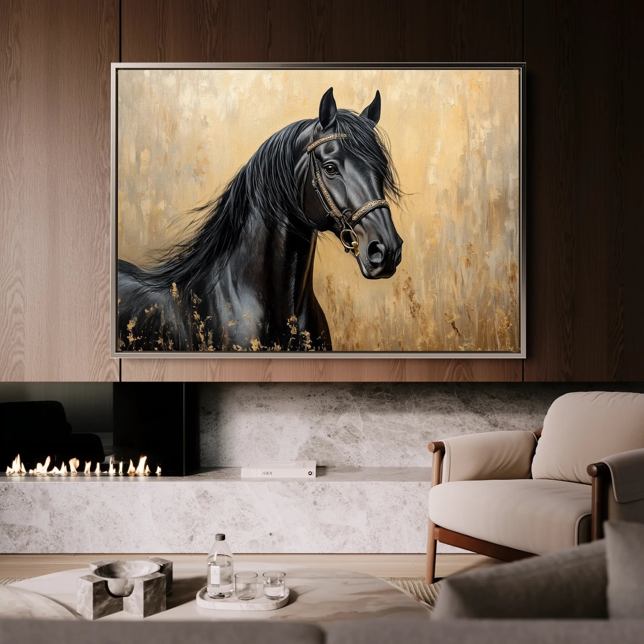 Horses 045 Canvas Art 18" x 24" / 45 x 60 cm / Black