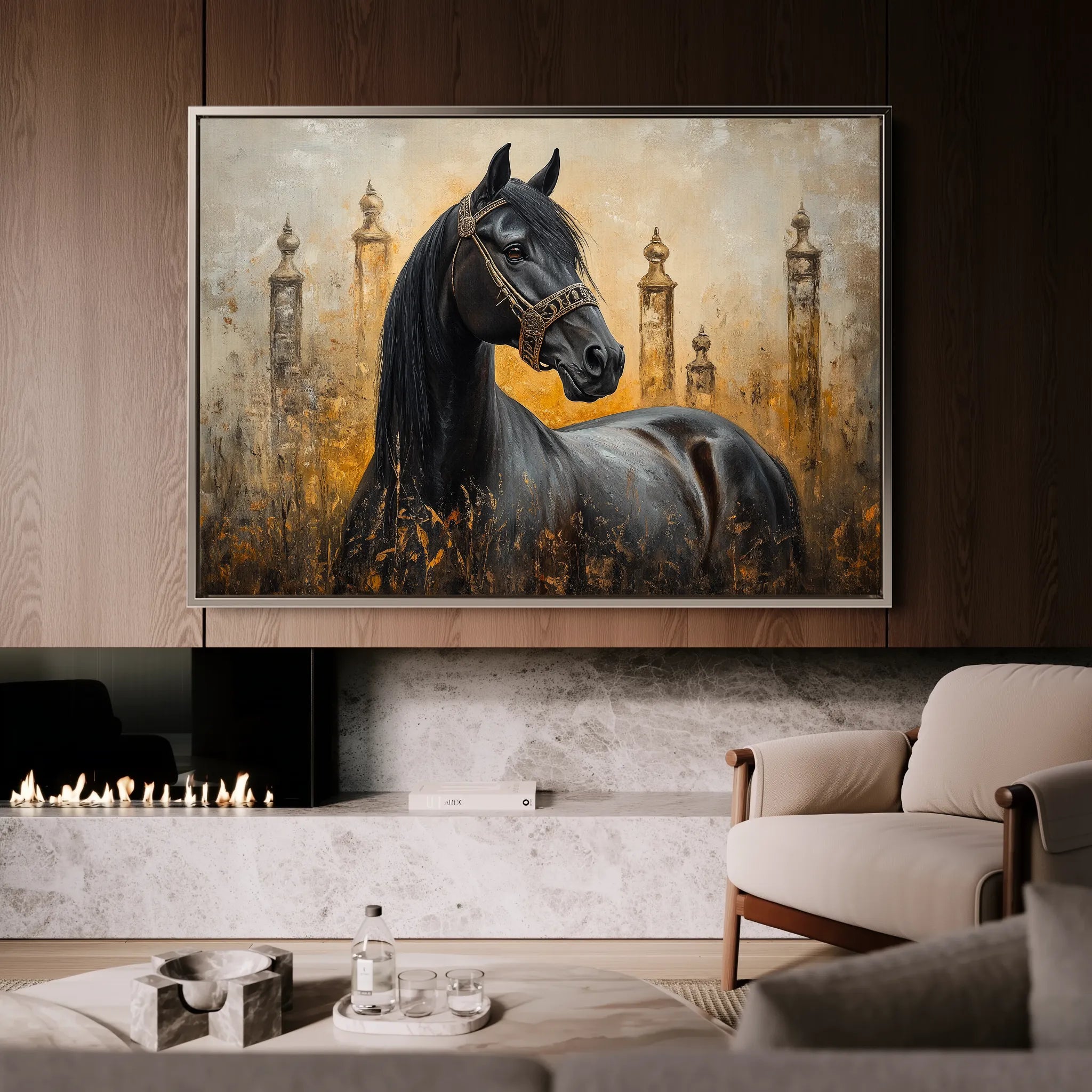 Horses 047 Canvas Art 18" x 24" / 45 x 60 cm / Black