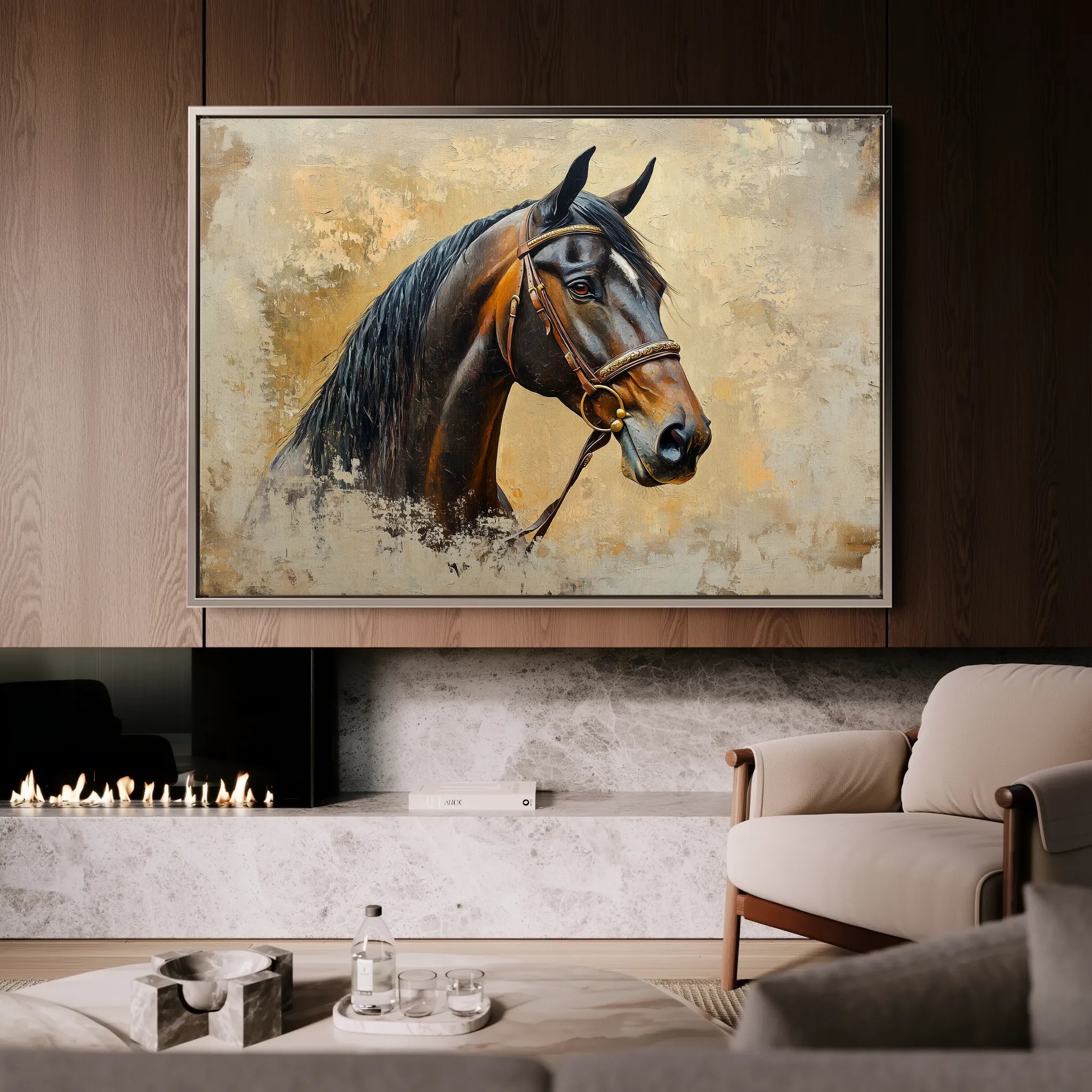 Horses 060 Canvas Art 18" x 24" / 45 x 60 cm / Black