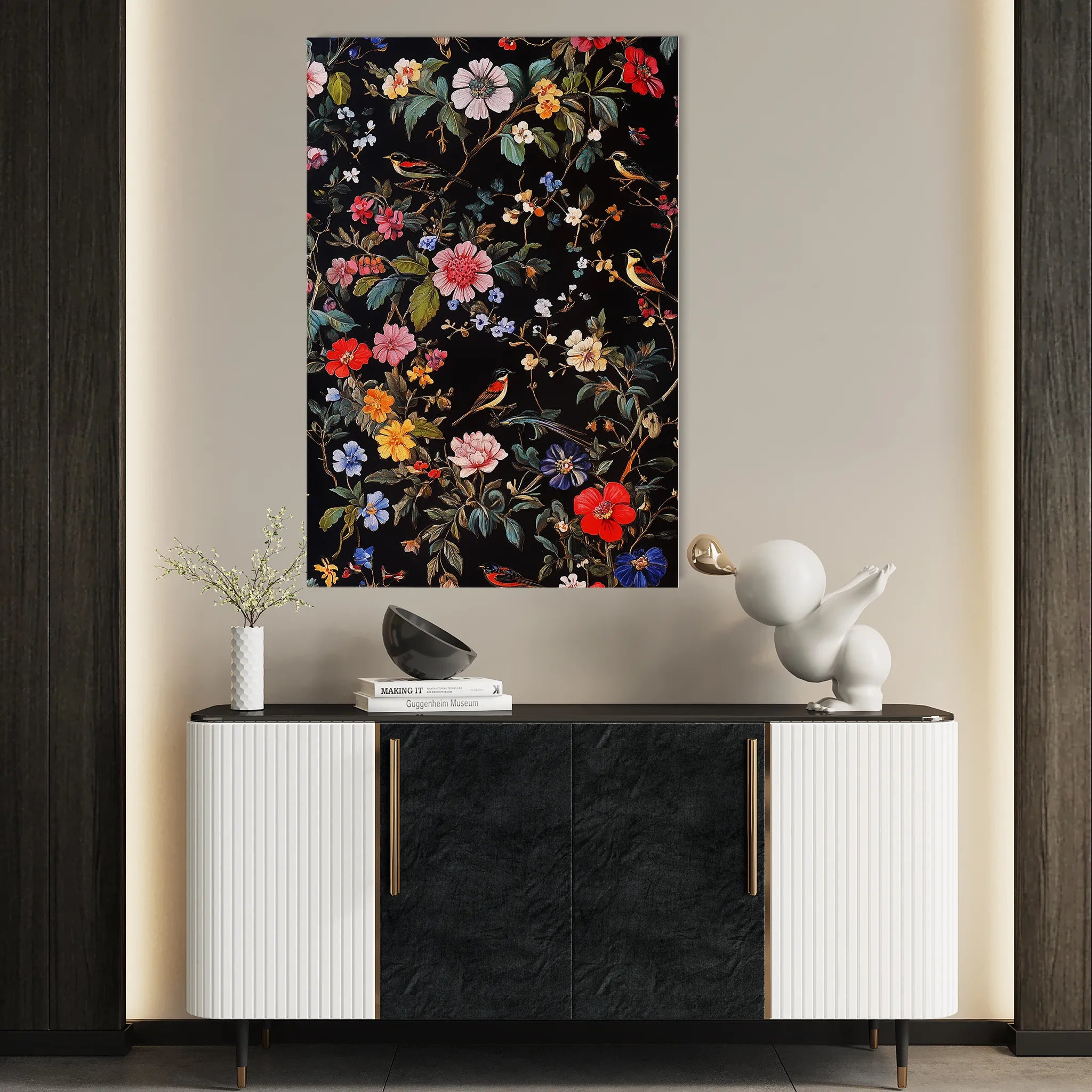 Floral 1036 Canvas Art 18" x 24" / 45 x 60 cm / Black