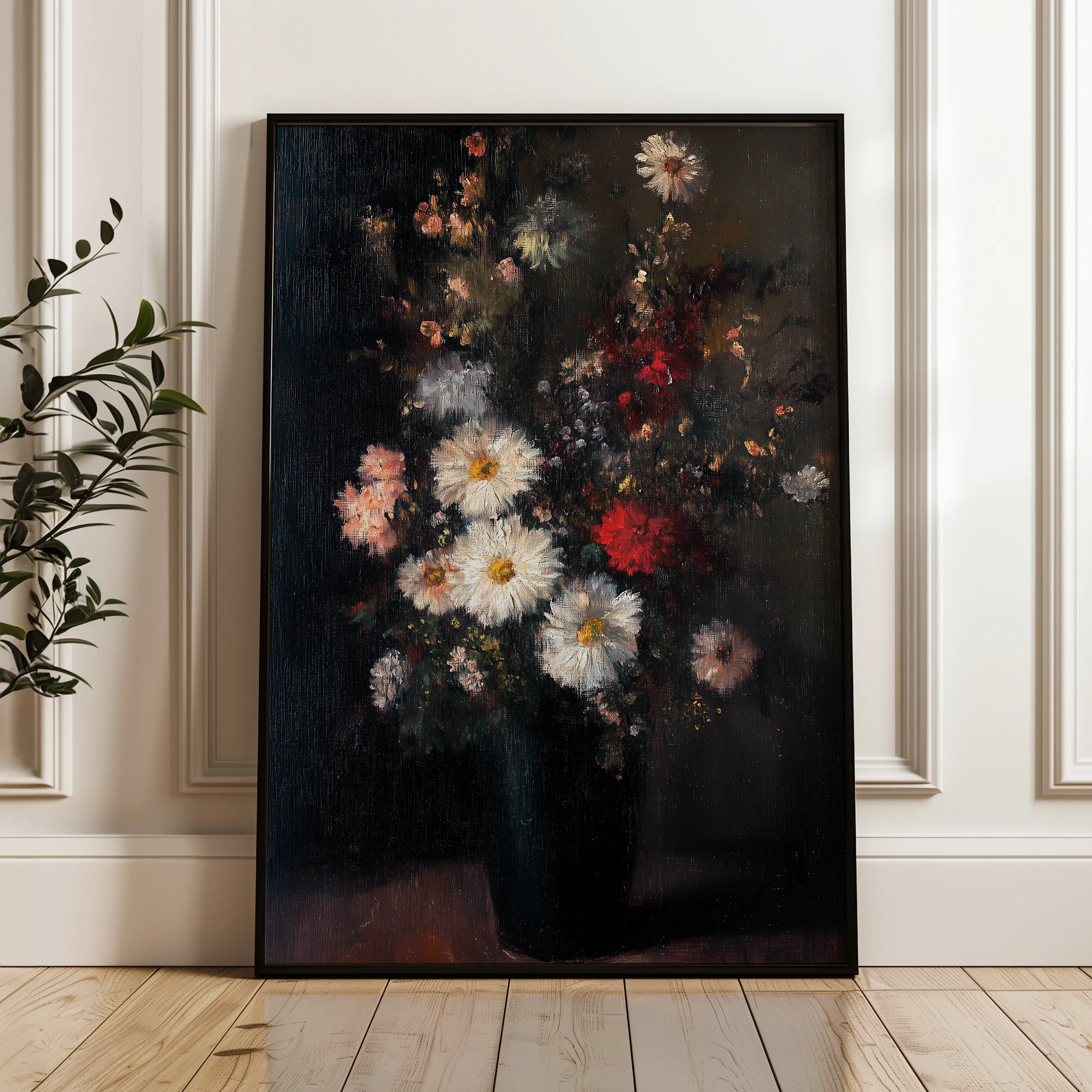 Floral 1040 Canvas Art 18" x 24" / 45 x 60 cm / Black