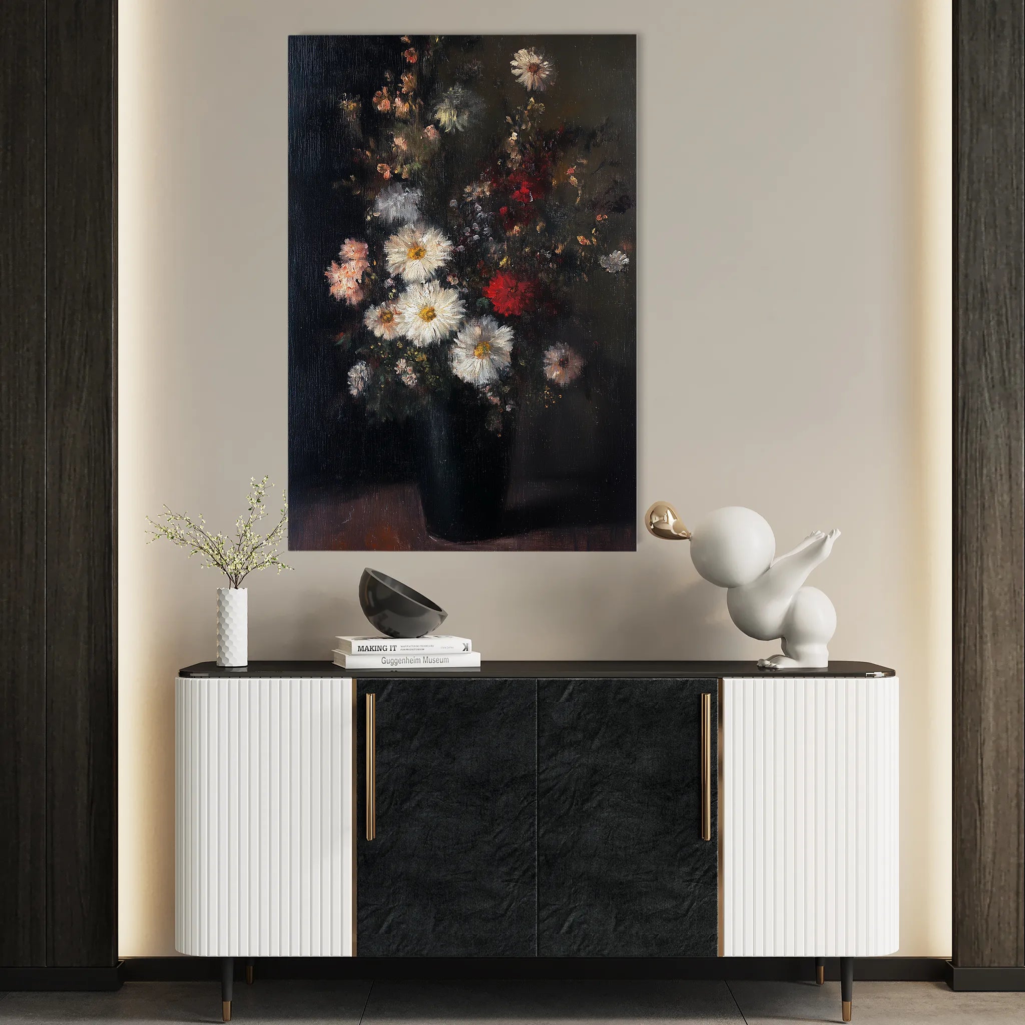 Floral 1040 Canvas Art 18" x 24" / 45 x 60 cm / Black