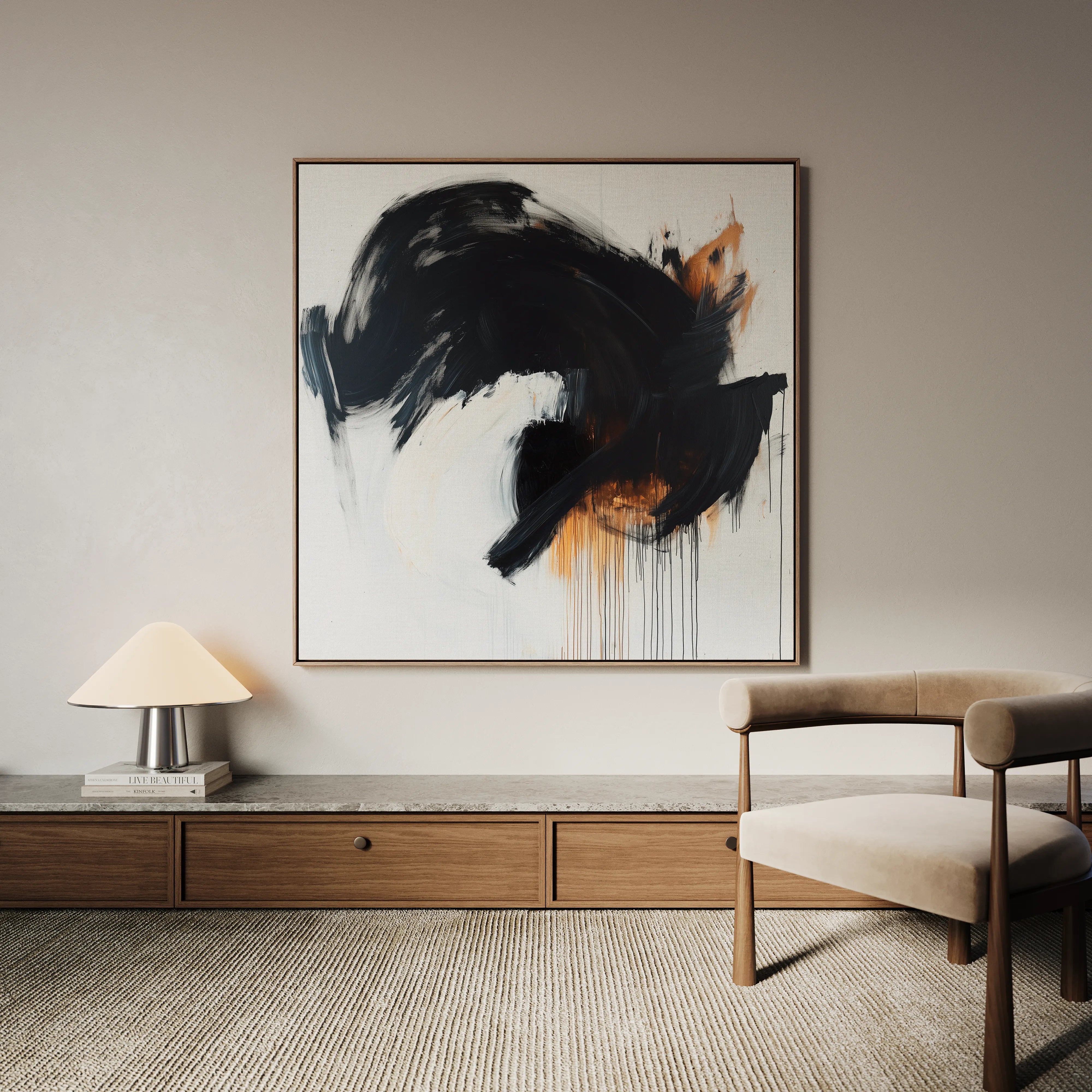 Abstract 1049 Canvas Art 16" x 16" / 40 x 40 cm / Black