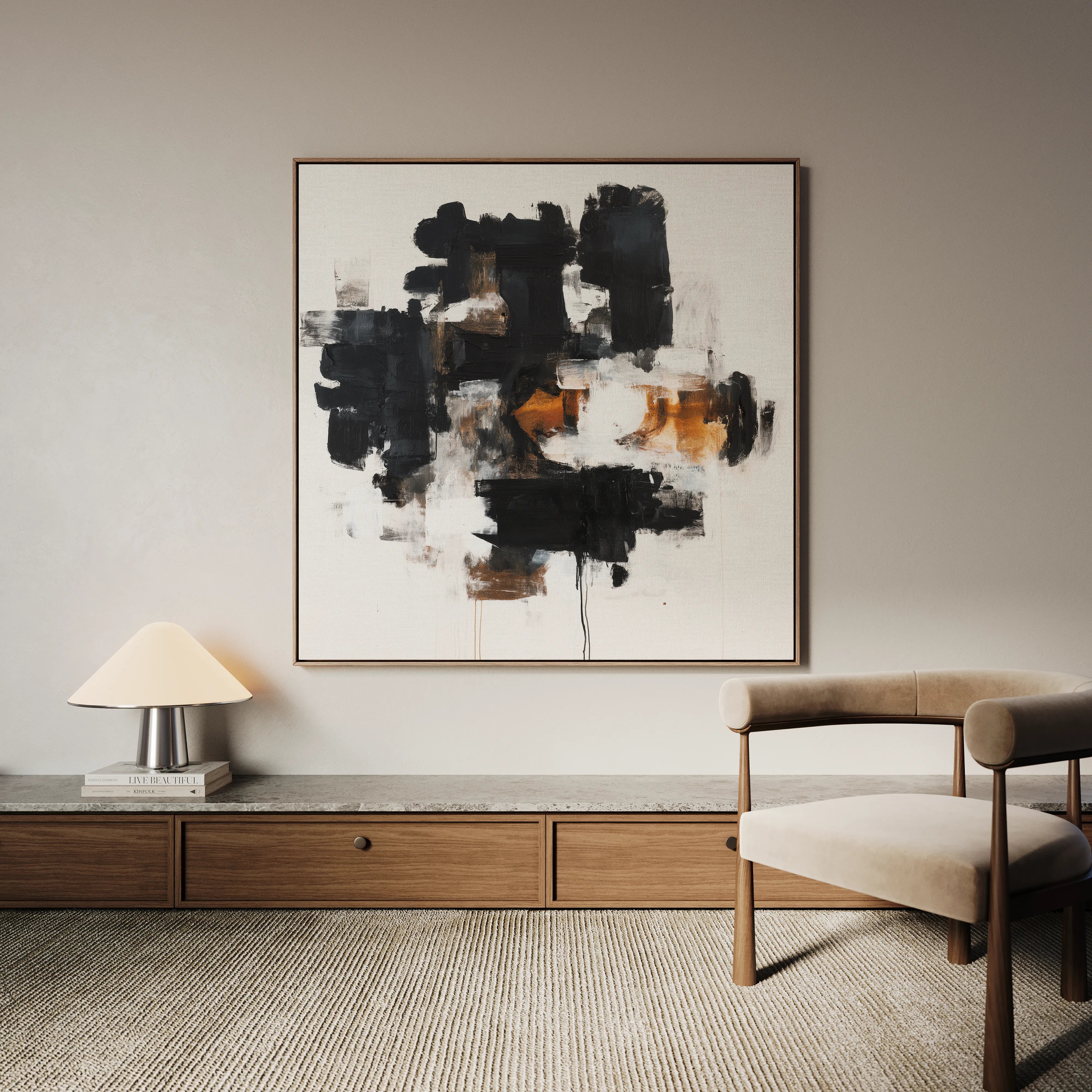 Abstract 1055 Canvas Art 16" x 16" / 40 x 40 cm / Black