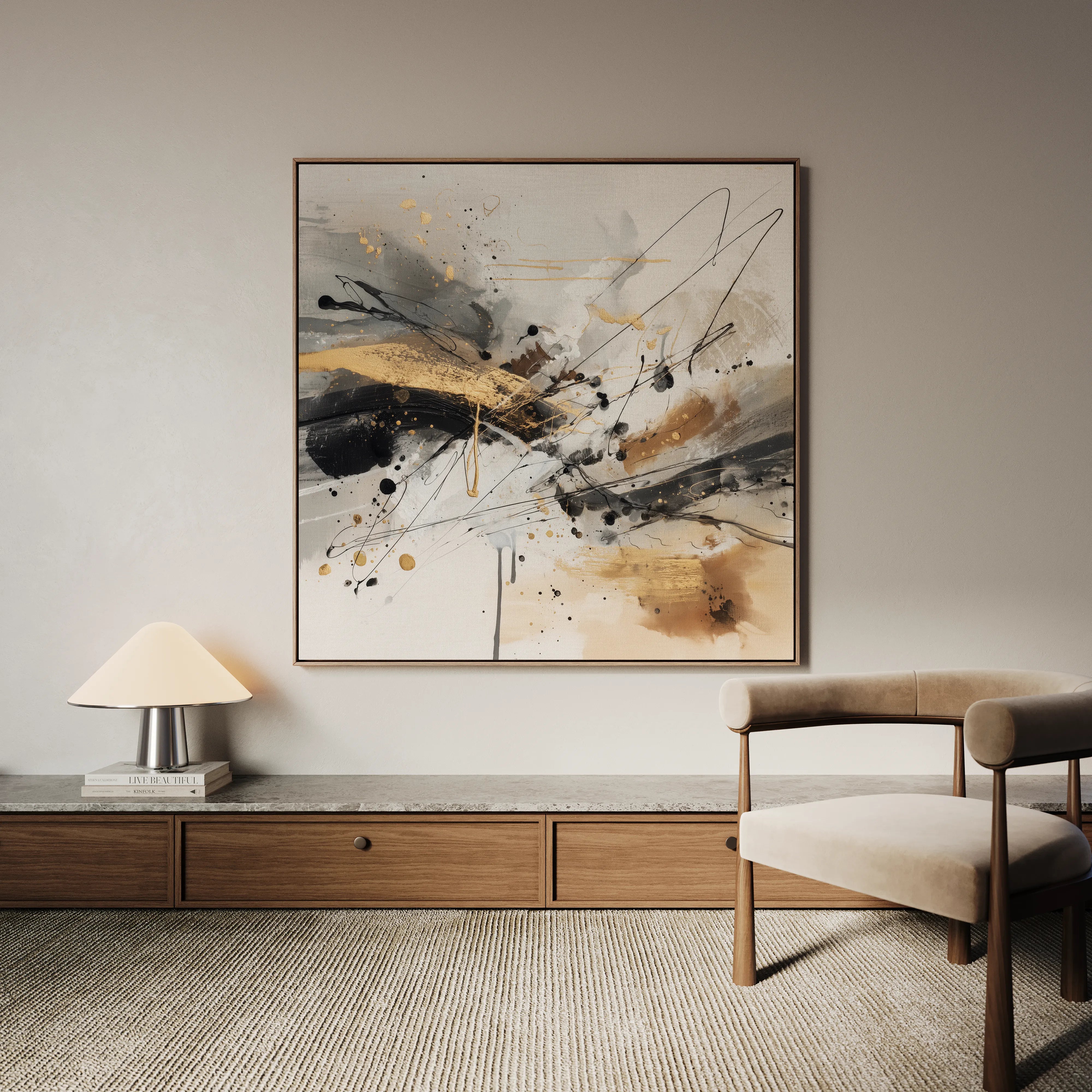 Abstract 1058 Canvas Art 16" x 16" / 40 x 40 cm / Black