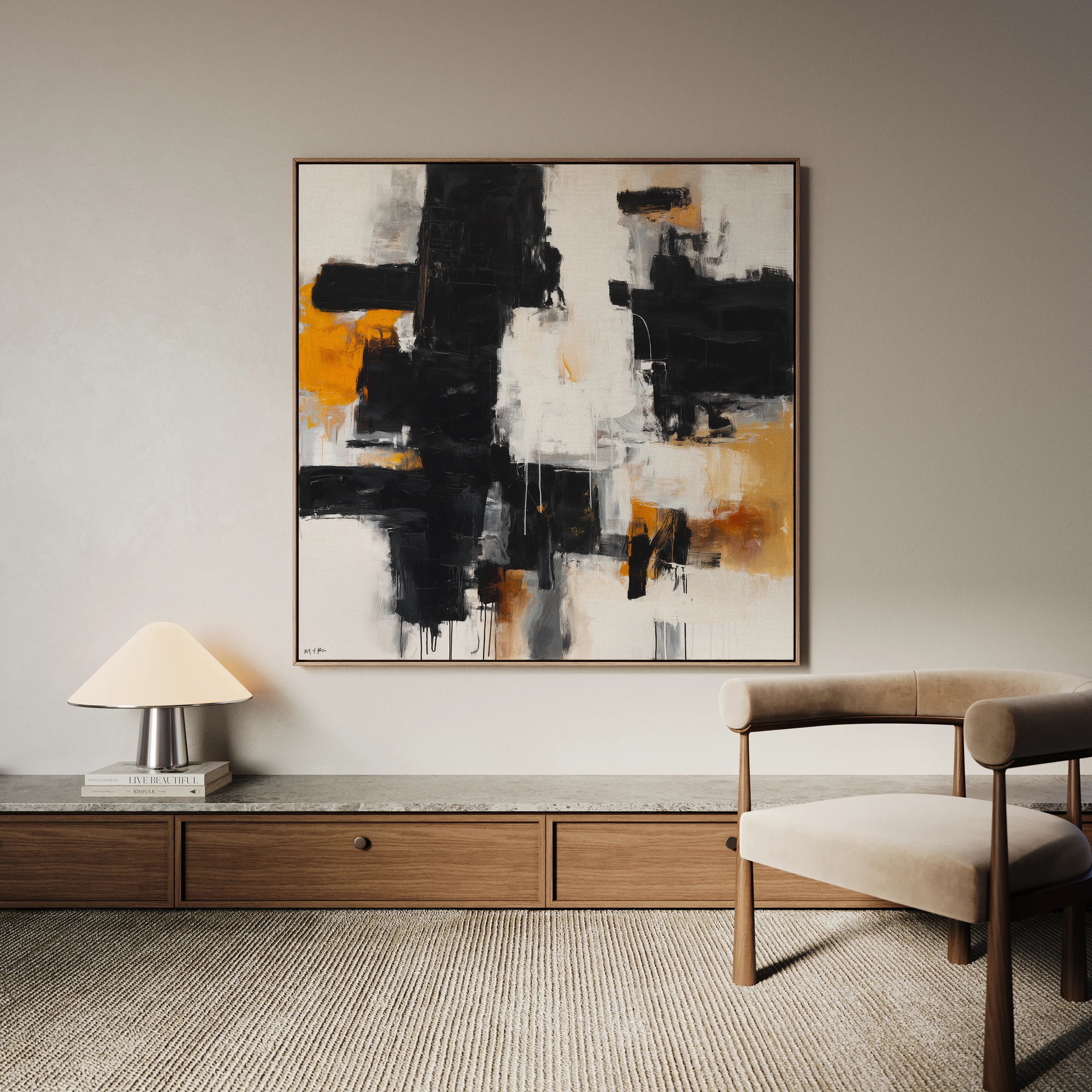 Abstract 1067 Canvas Art 16" x 16" / 40 x 40 cm / Black