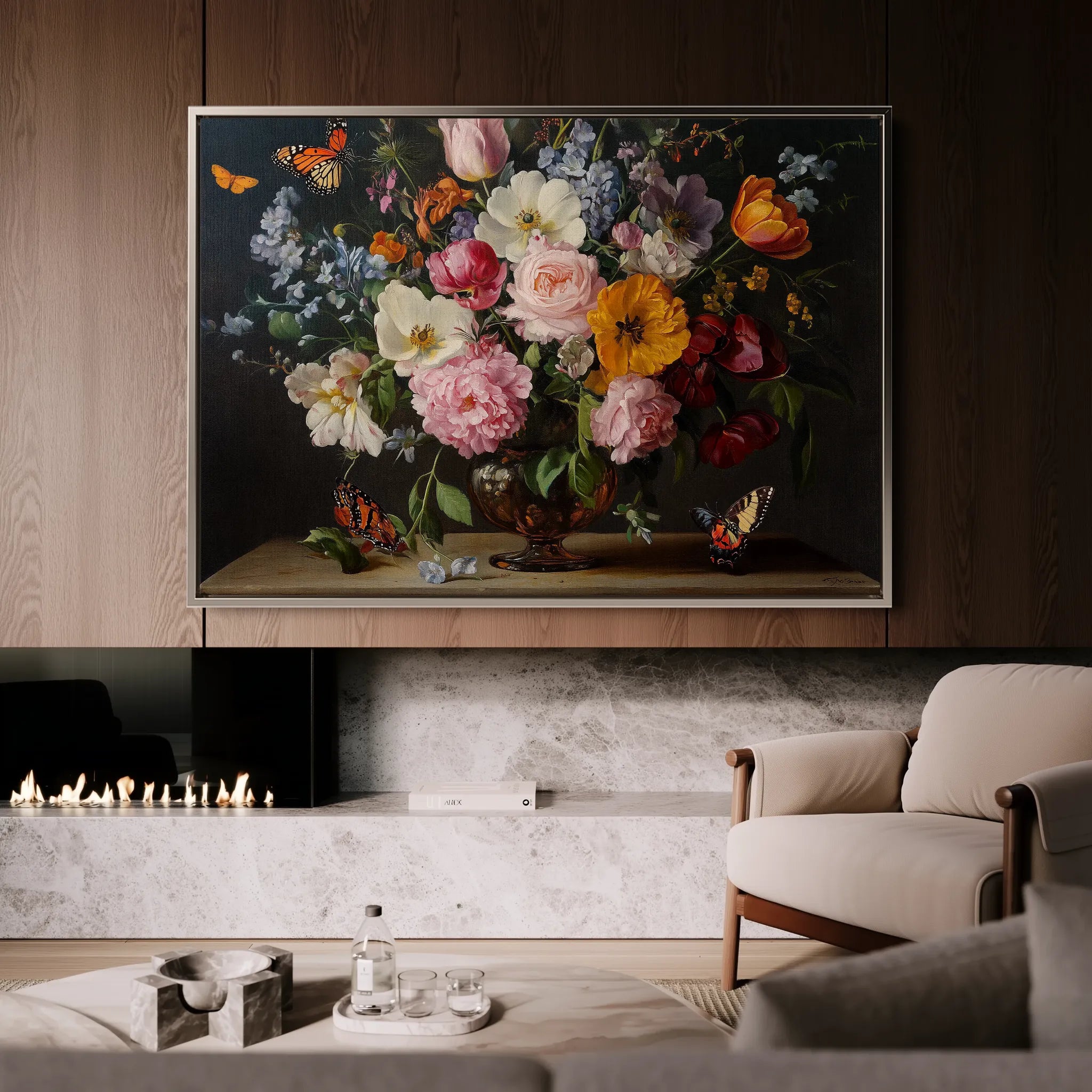 Floral 1073 Canvas Art 18" x 24" / 45 x 60 cm / Black