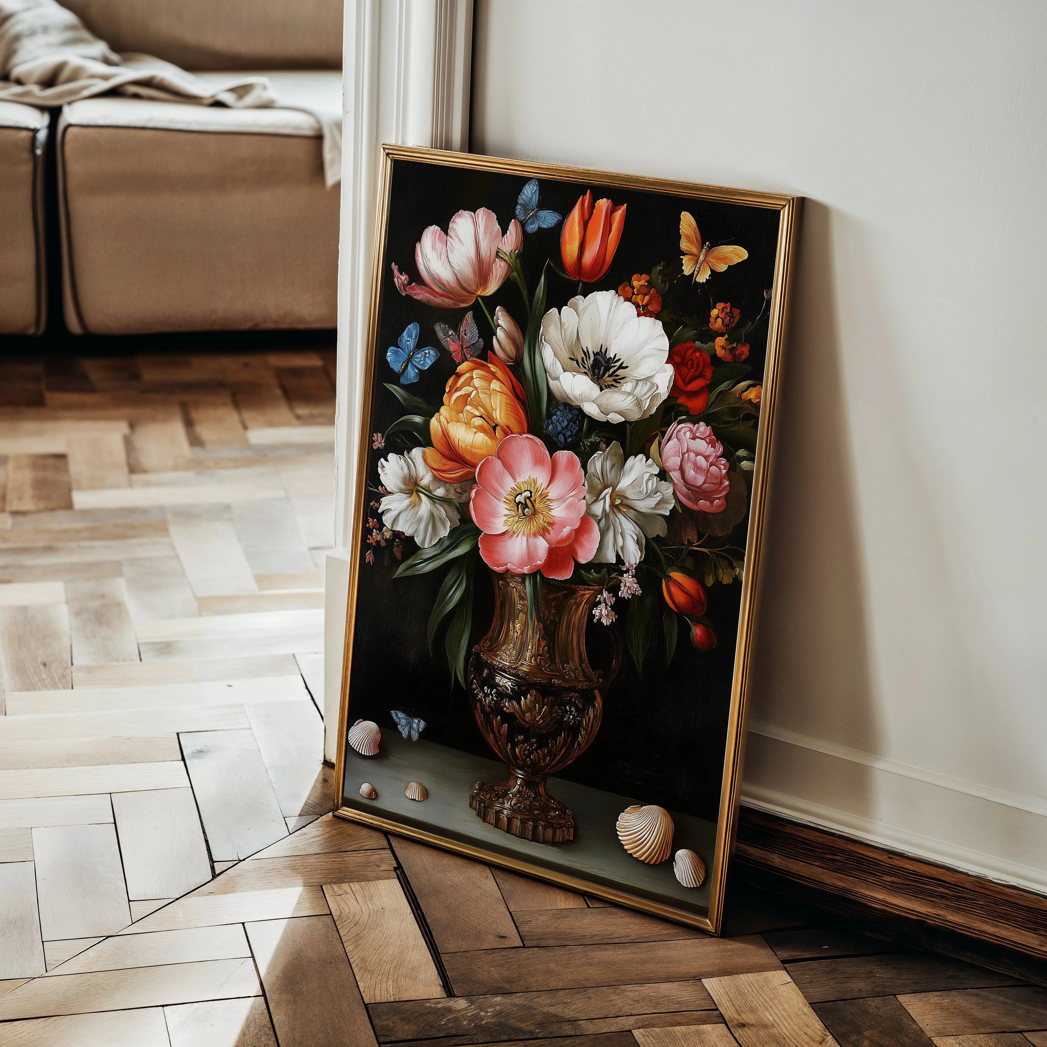 Floral 1130 Canvas Art 18" x 24" / 45 x 60 cm / Black