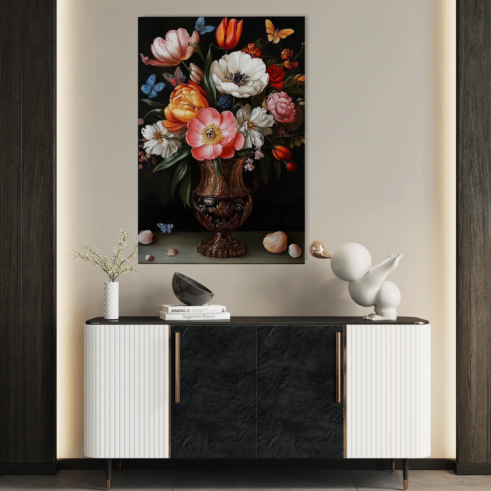 Floral 1130 Canvas Art 18" x 24" / 45 x 60 cm / Black
