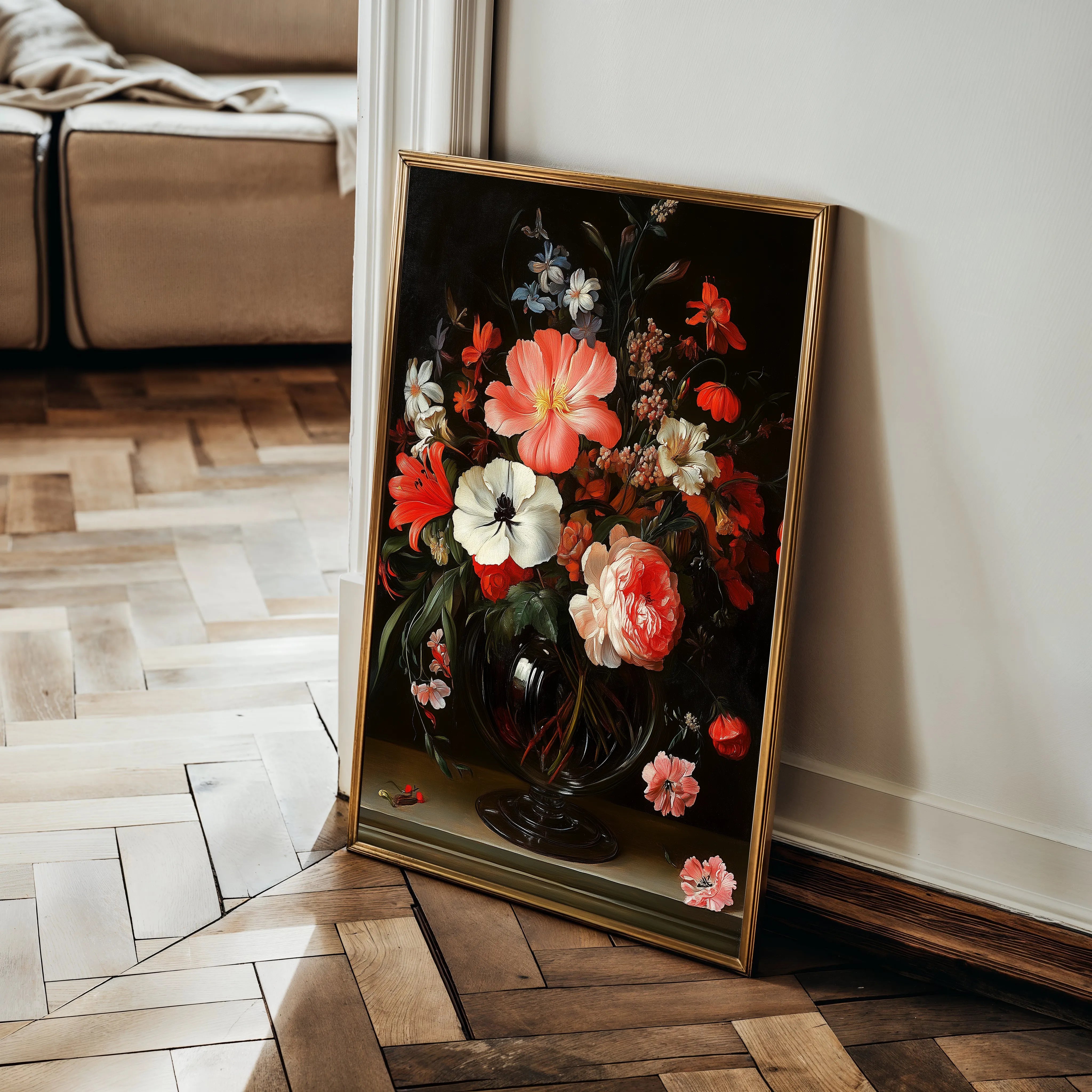 Floral 1133 Canvas Art 18" x 24" / 45 x 60 cm / Black