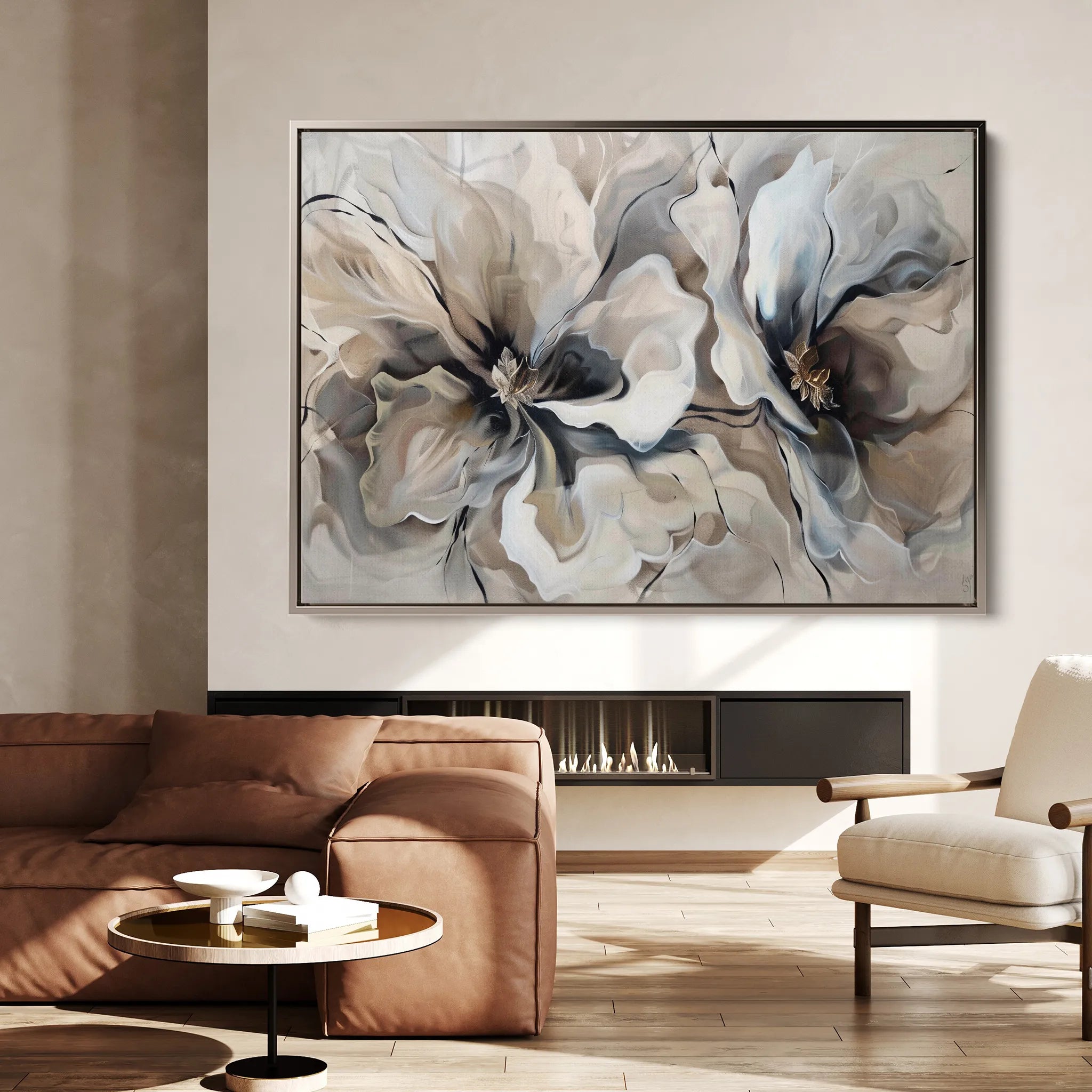 Floral 114 Canvas Art 18" x 24" / 45 x 60 cm / Black
