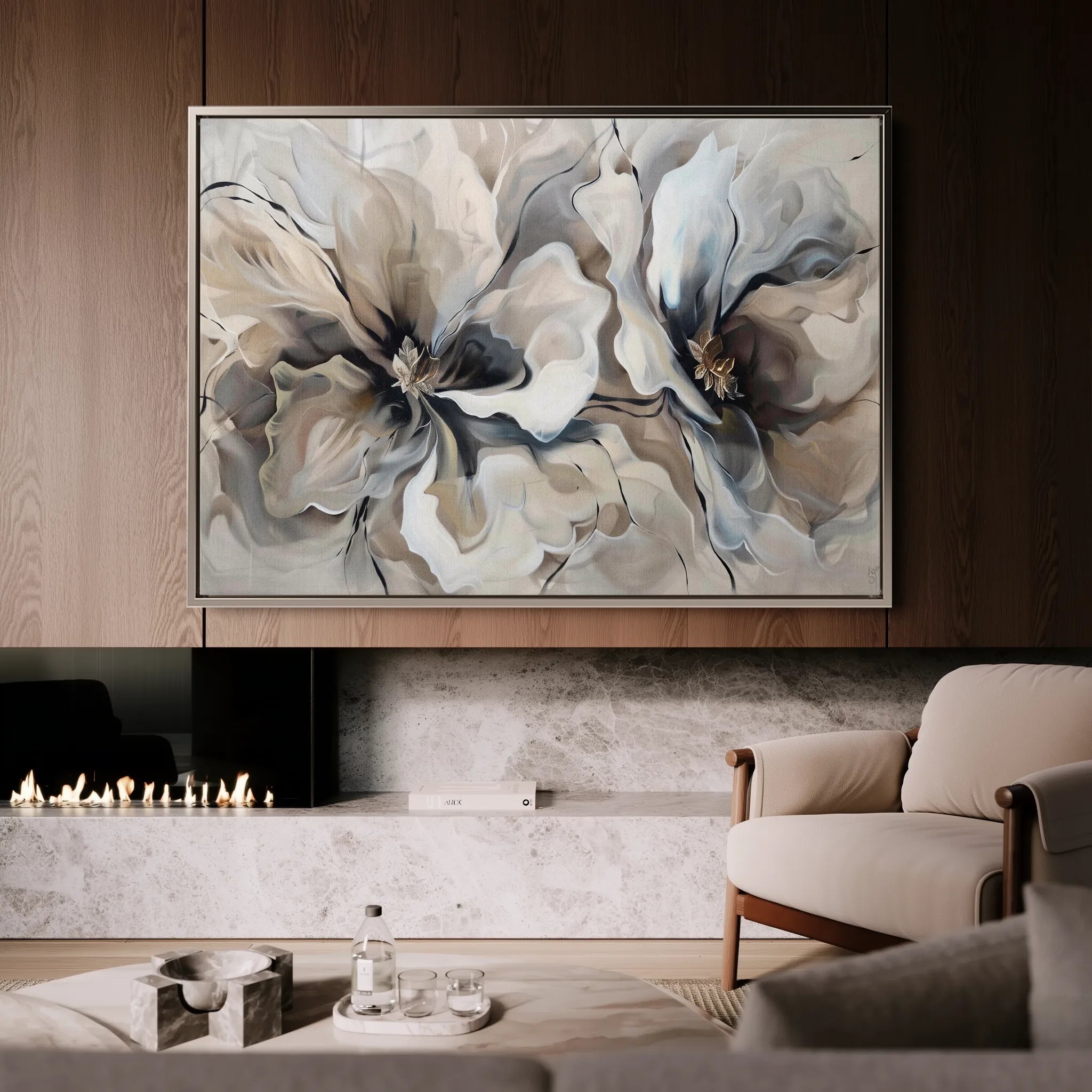 Floral 114 Canvas Art 18" x 24" / 45 x 60 cm / Black