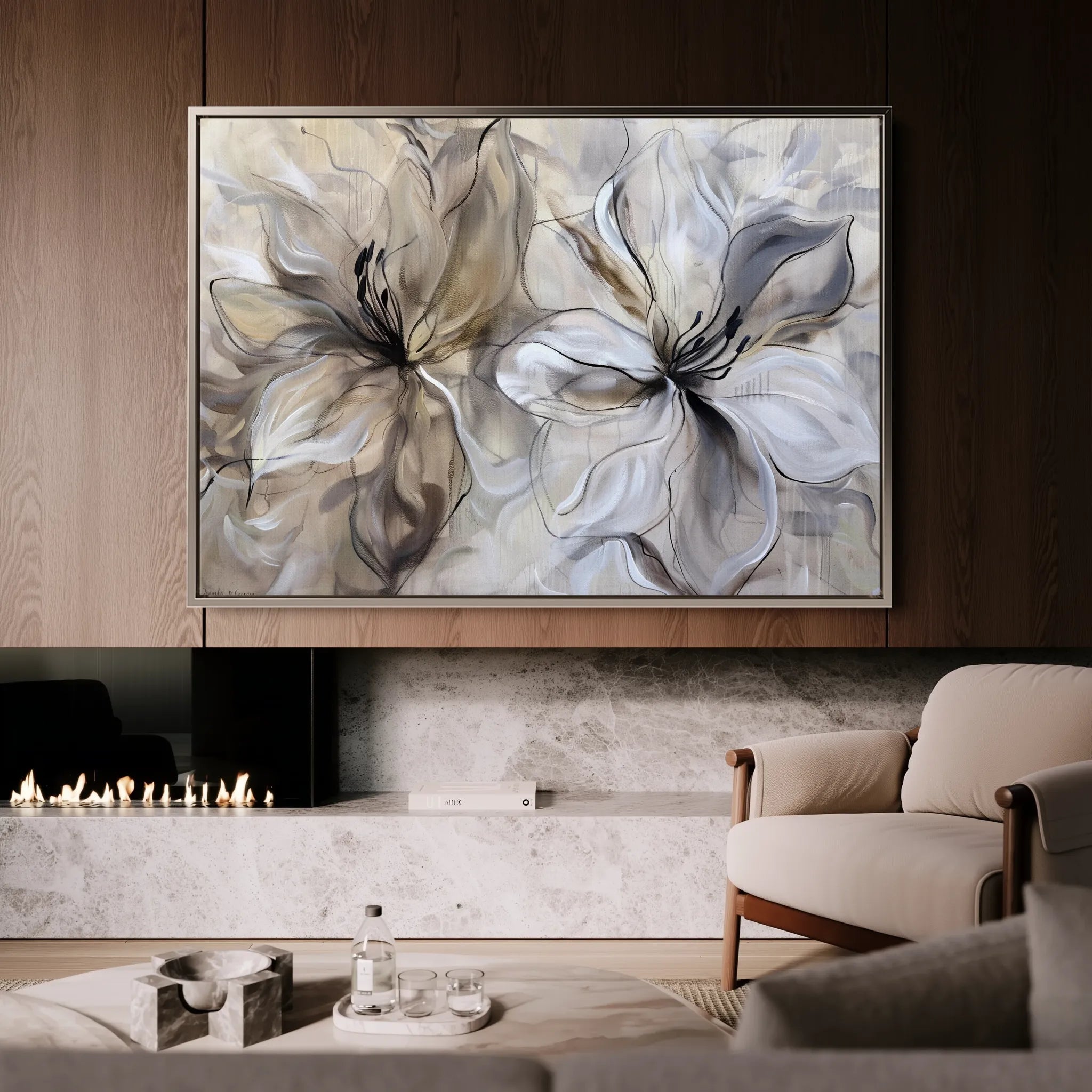 Floral 115 Canvas Art 18" x 24" / 45 x 60 cm / Black