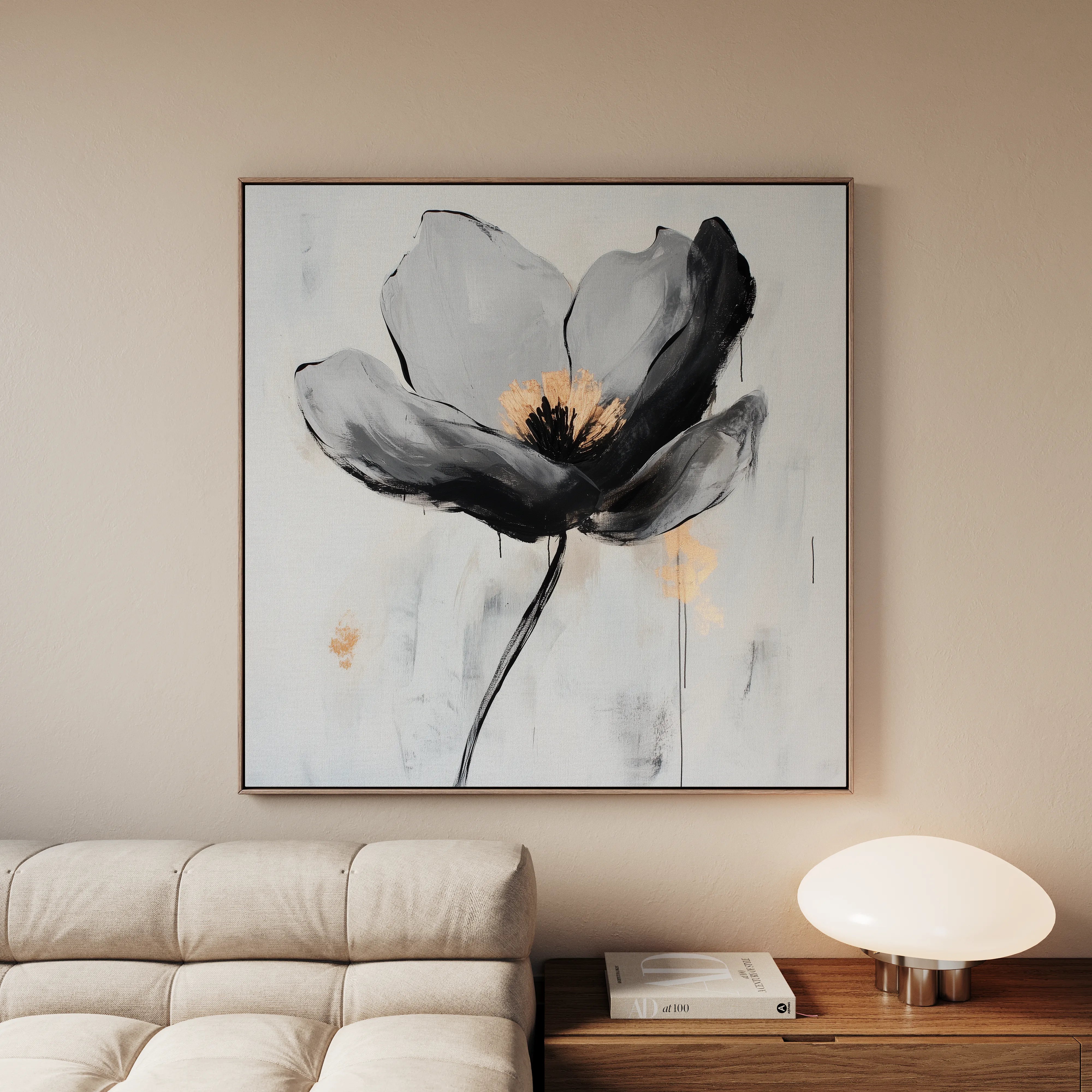 Floral 1244 Canvas Art 16" x 16" / 40 x 40 cm / Black