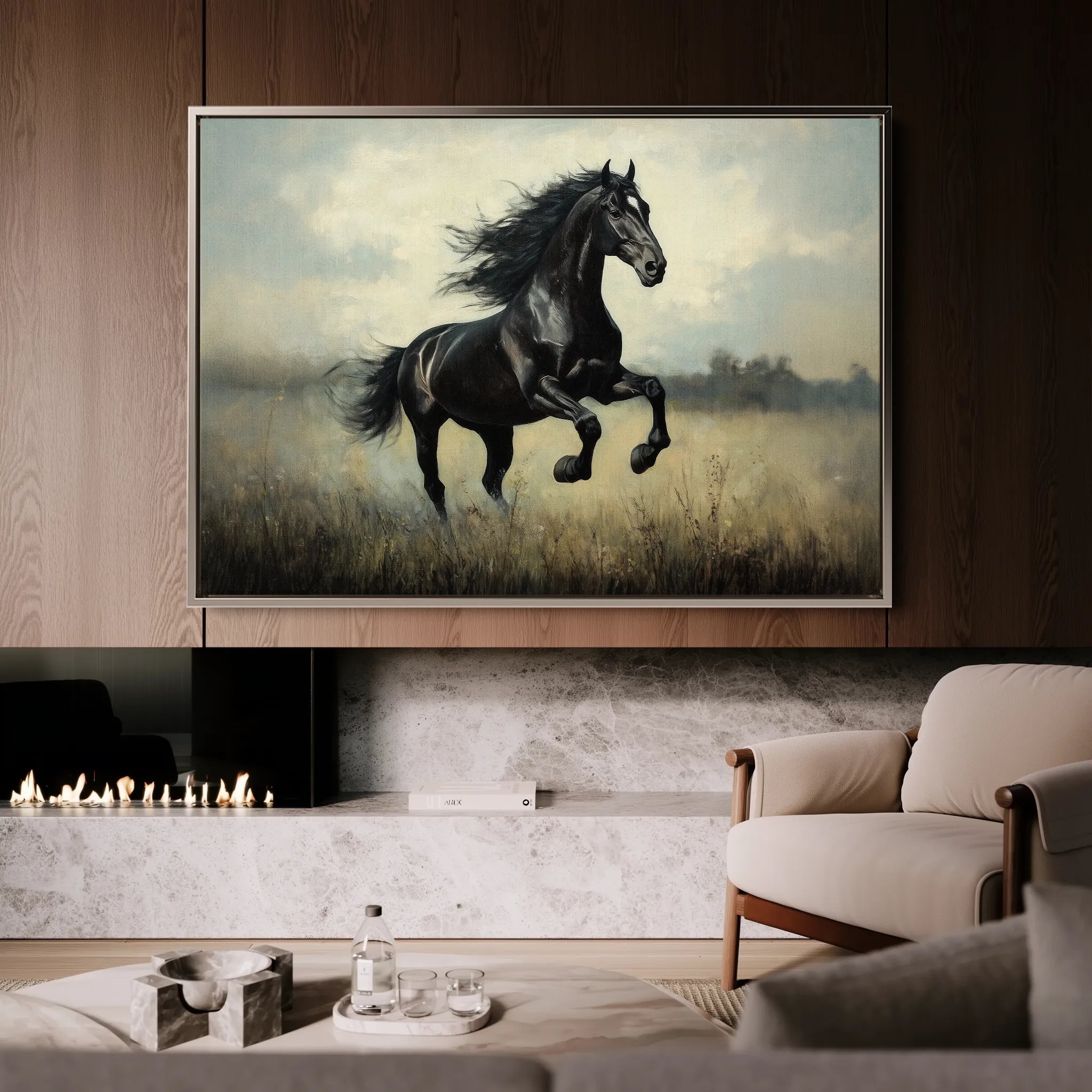 Horses 128 Canvas Art 18" x 24" / 45 x 60 cm / Black