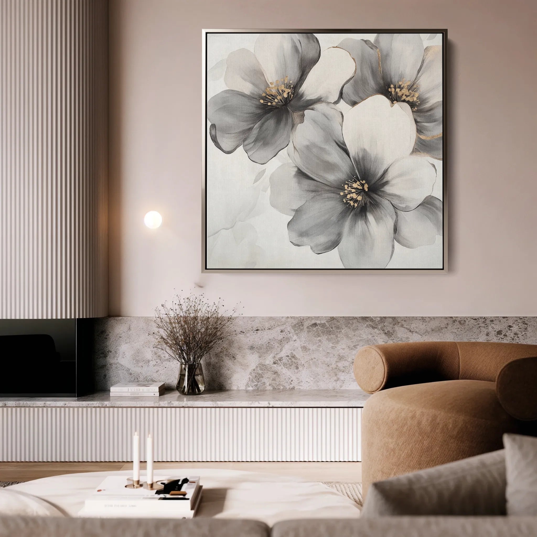 Floral 1302 Canvas Art 16" x 16" / 40 x 40 cm / Black