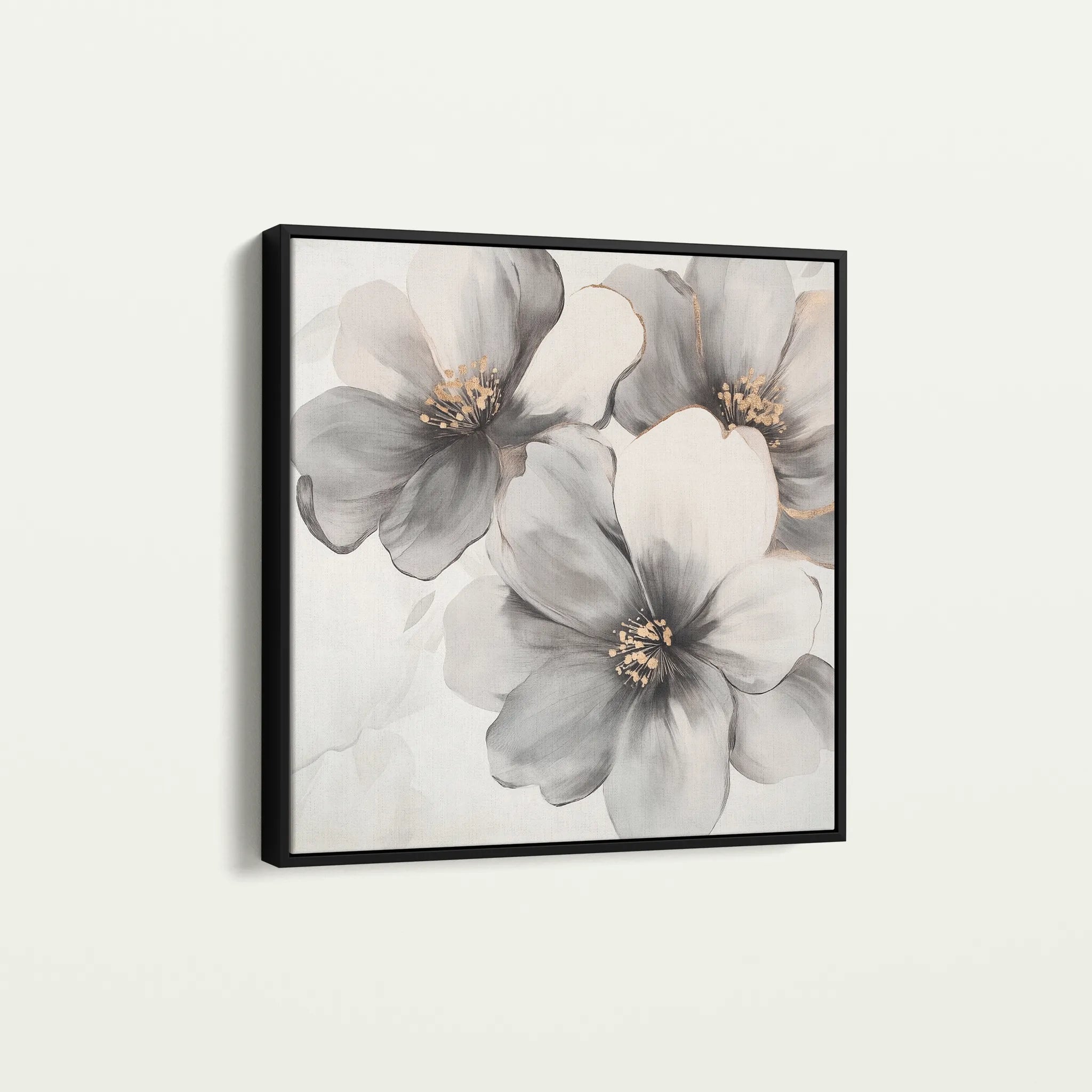 Floral 1302 Canvas Art 16" x 16" / 40 x 40 cm / Black
