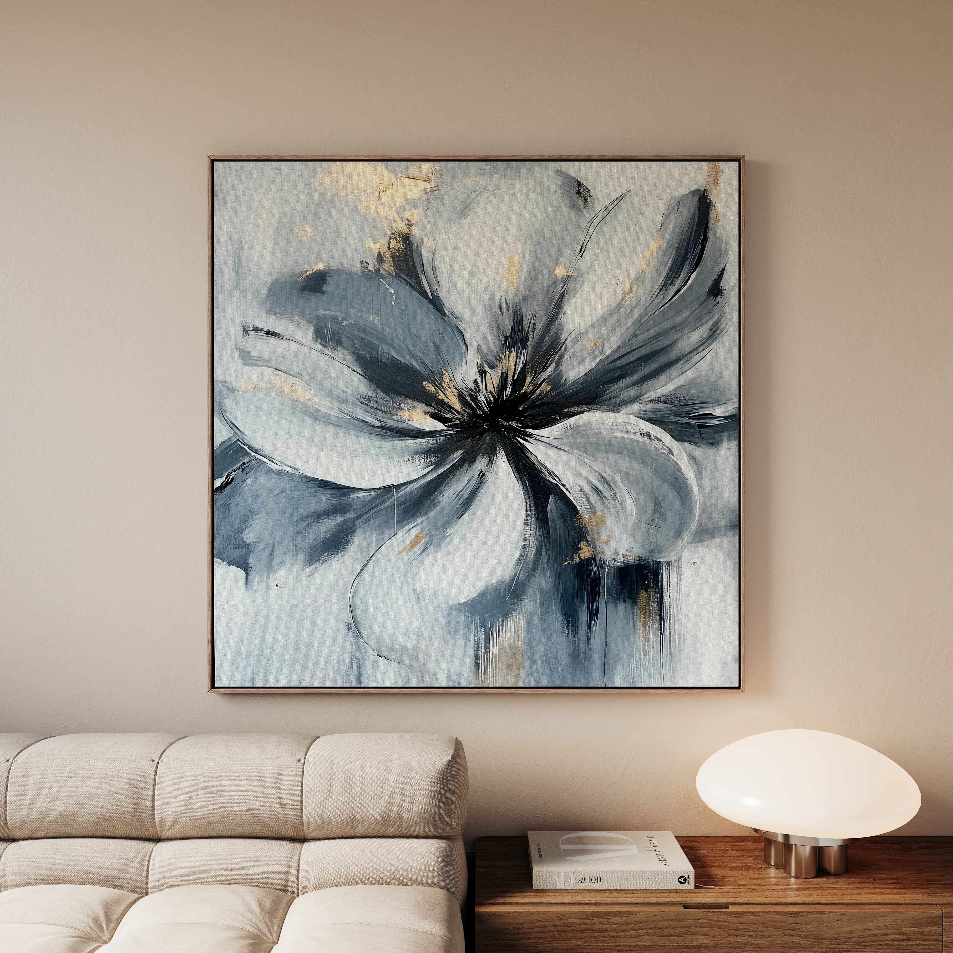 Floral 1307 Canvas Art 16" x 16" / 40 x 40 cm / Black