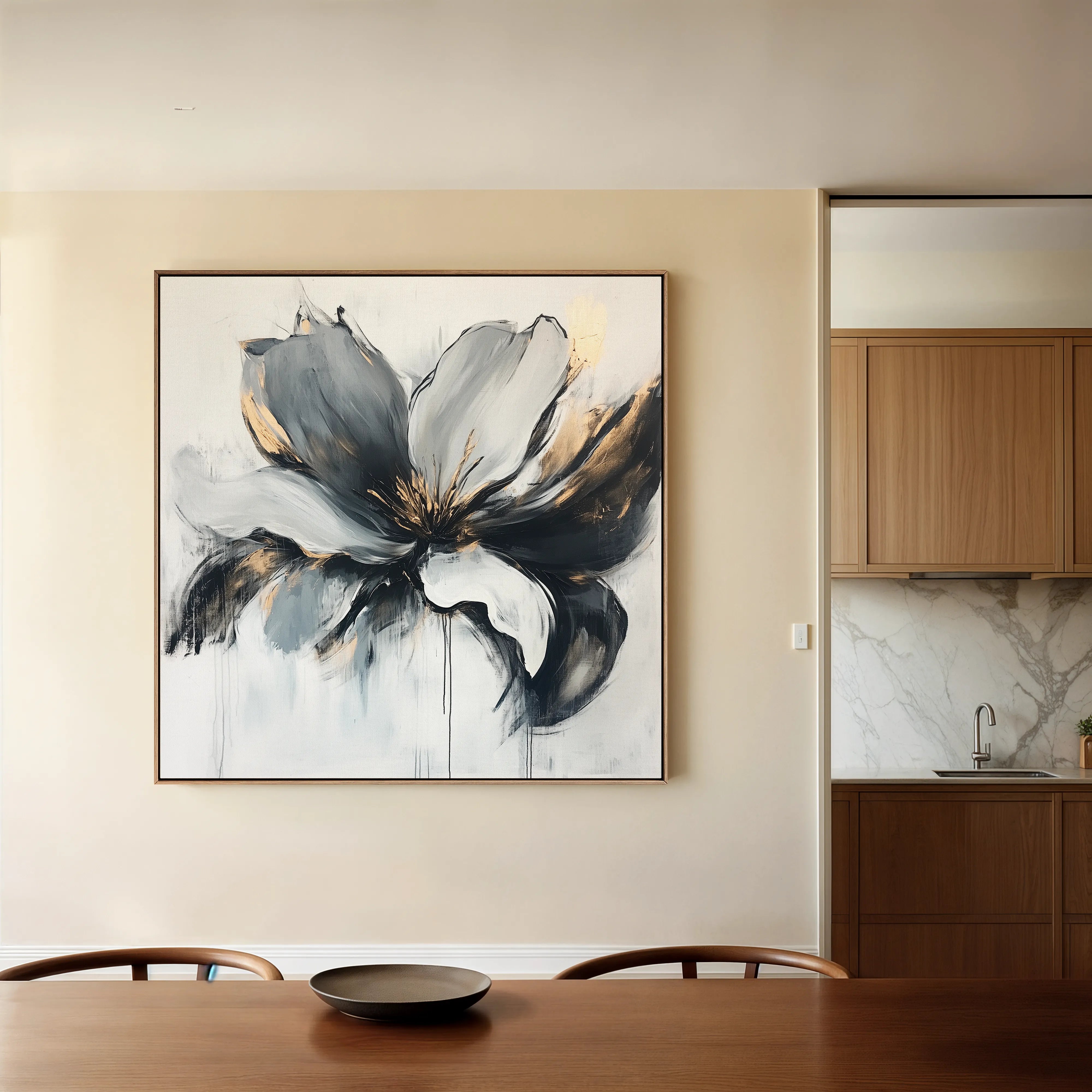 Floral 1308 Canvas Art 16" x 16" / 40 x 40 cm / Black
