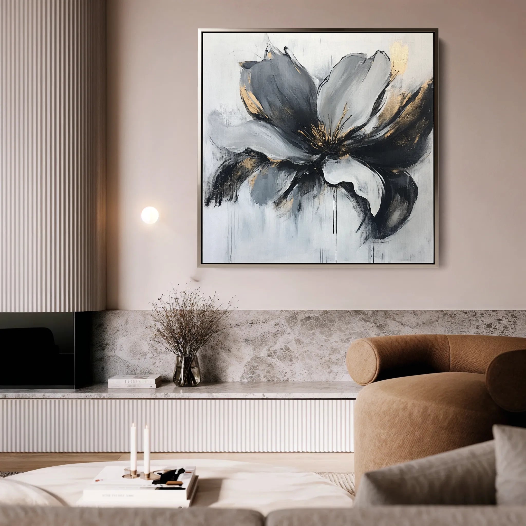 Floral 1308 Canvas Art 16" x 16" / 40 x 40 cm / Black