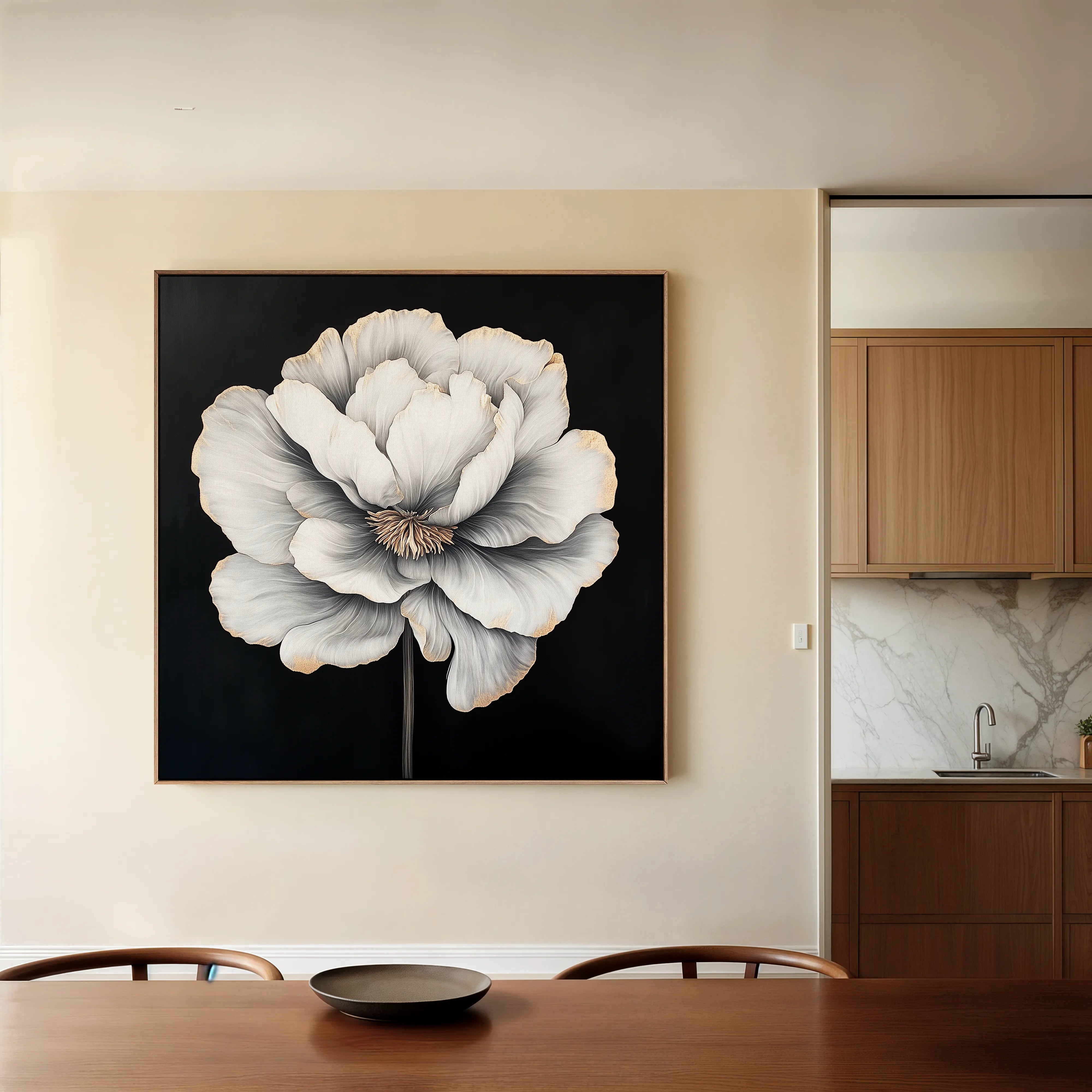 Floral 1320 Canvas Art 16" x 16" / 40 x 40 cm / Black