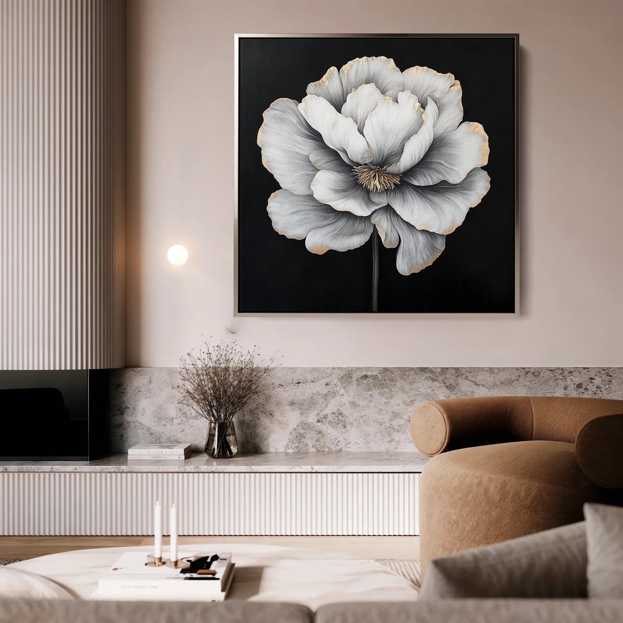 Floral 1320 Canvas Art 16" x 16" / 40 x 40 cm / Black