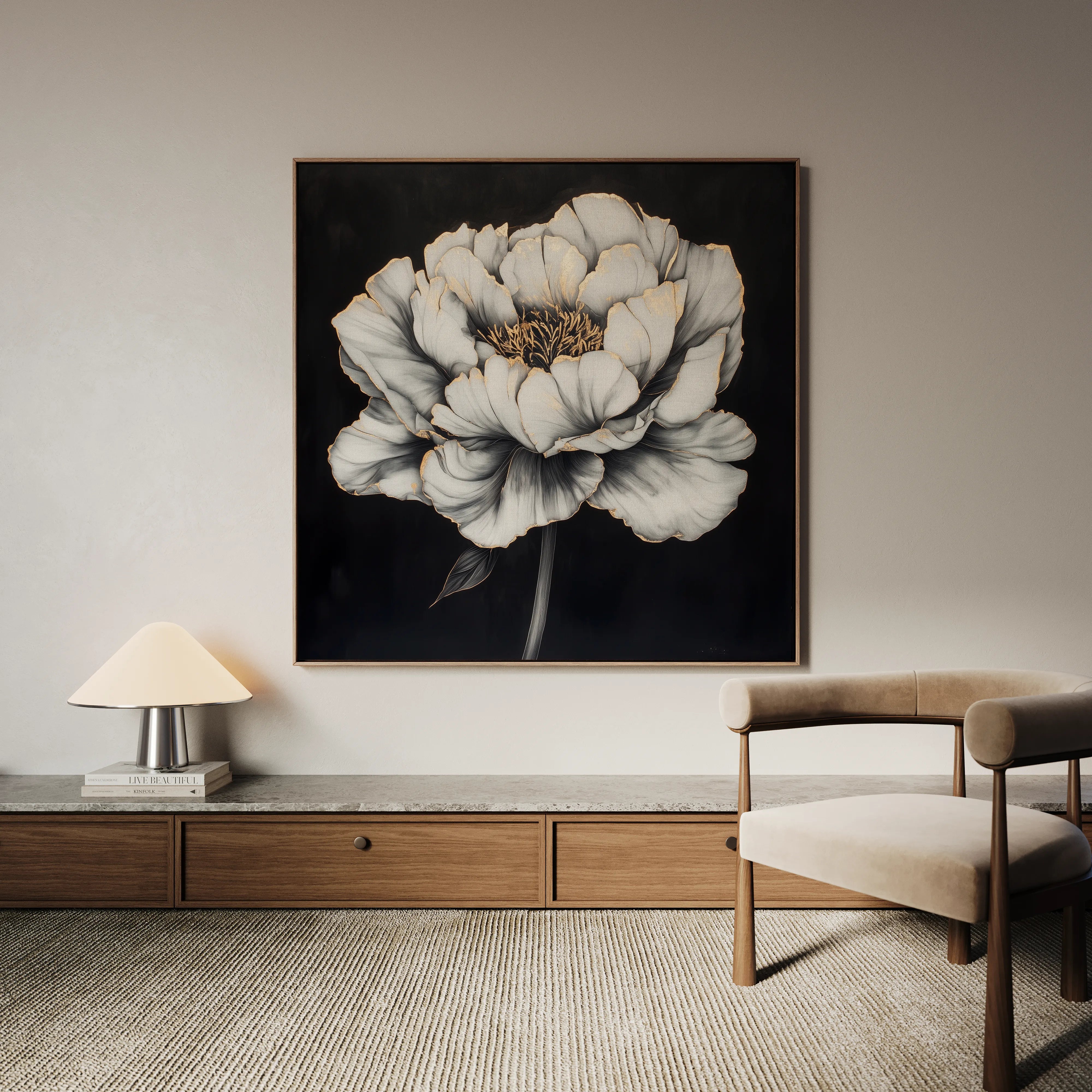 Floral 1321 Canvas Art 16" x 16" / 40 x 40 cm / Black