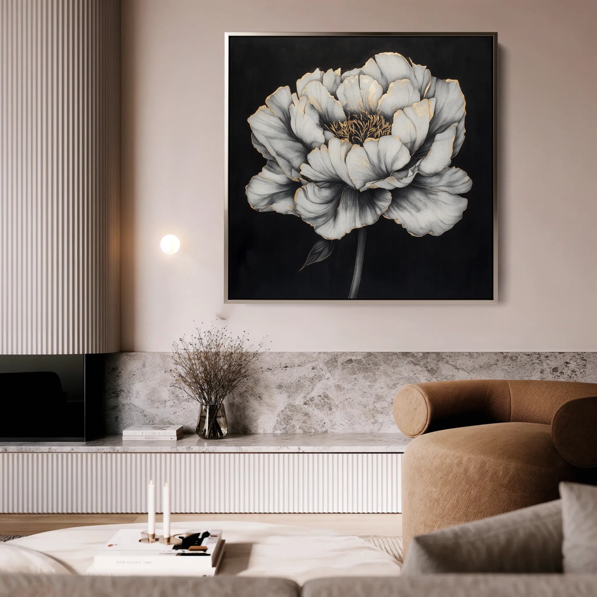 Floral 1321 Canvas Art 16" x 16" / 40 x 40 cm / Black