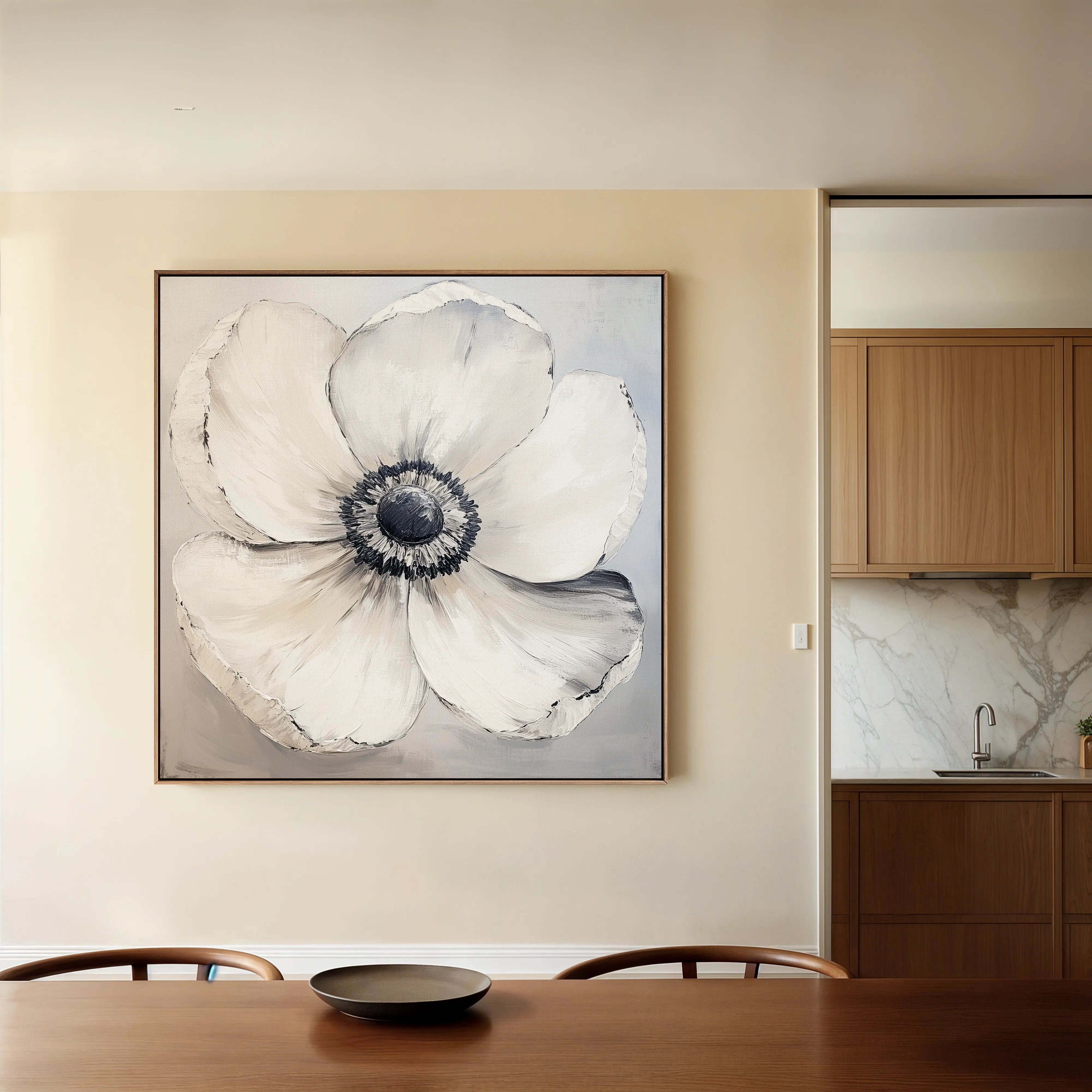 Floral 1322 Canvas Art 16" x 16" / 40 x 40 cm / Black