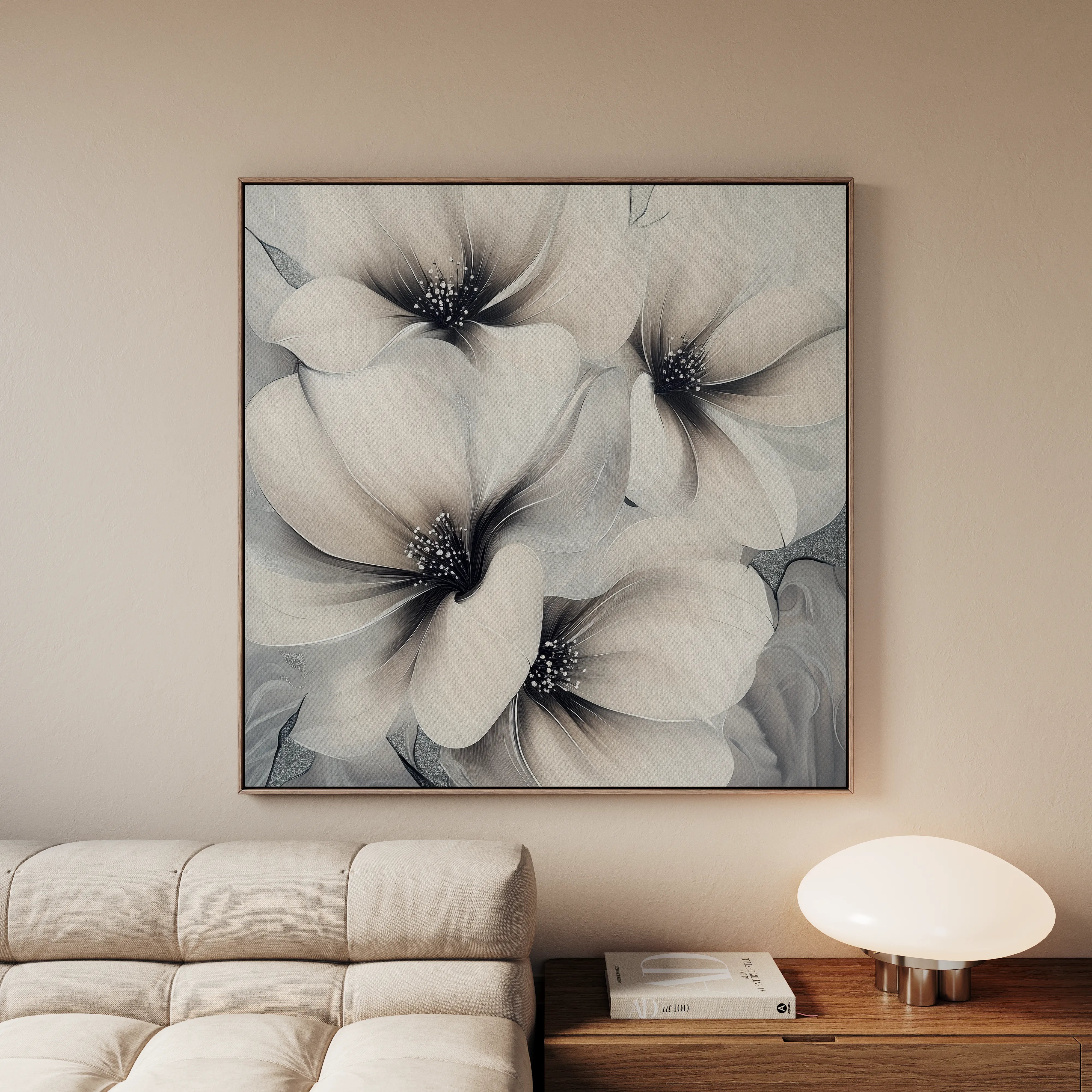 Floral 1328 Canvas Art 16" x 16" / 40 x 40 cm / Black