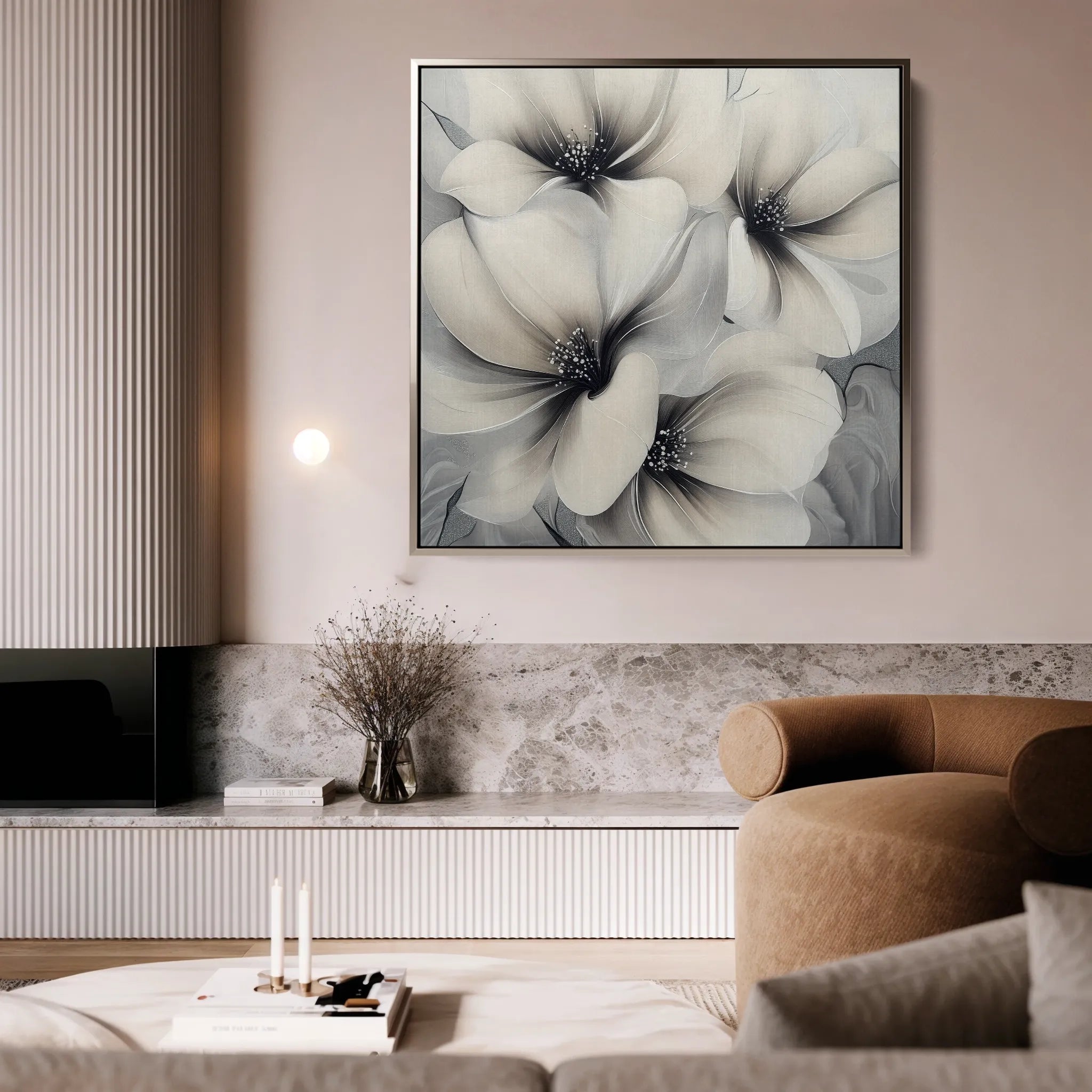 Floral 1328 Canvas Art 16" x 16" / 40 x 40 cm / Black
